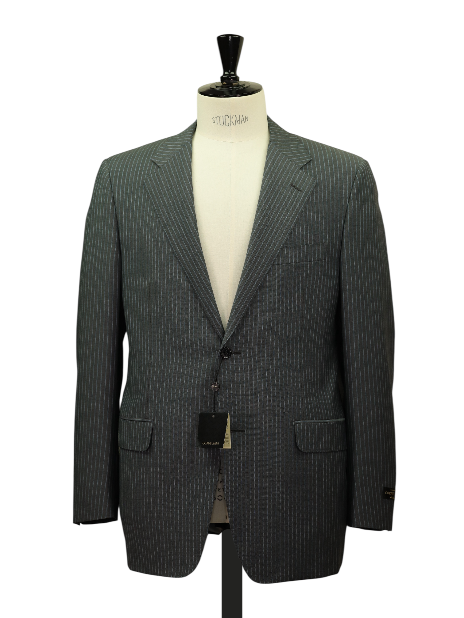Corneliani Grey & Turquoise Wool & Mohair Pinstripe Suit