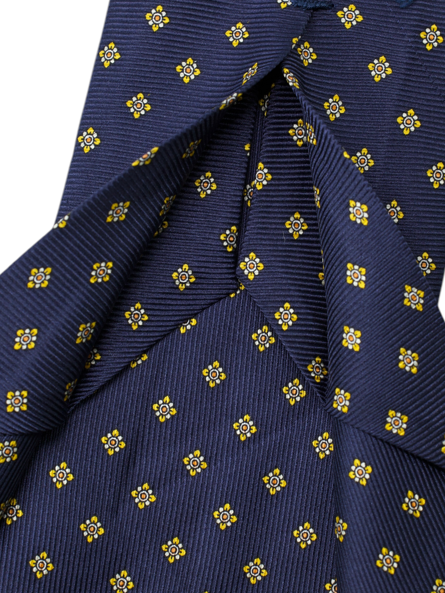 Kiton 5-Fold Navy & Yellow Silk Geometric-Pattern Self-Tipped Tie