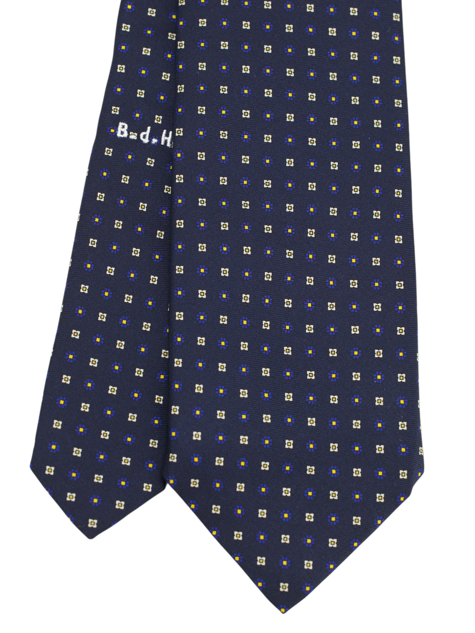 Marzullo 5-Fold Navy & Yellow Silk Geometric Tie