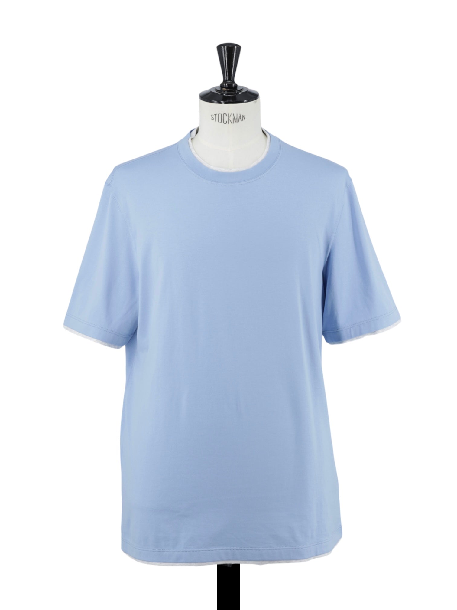 Brunello Cucinelli Light Blue & White Cotton Faux-Layering T-Shirt