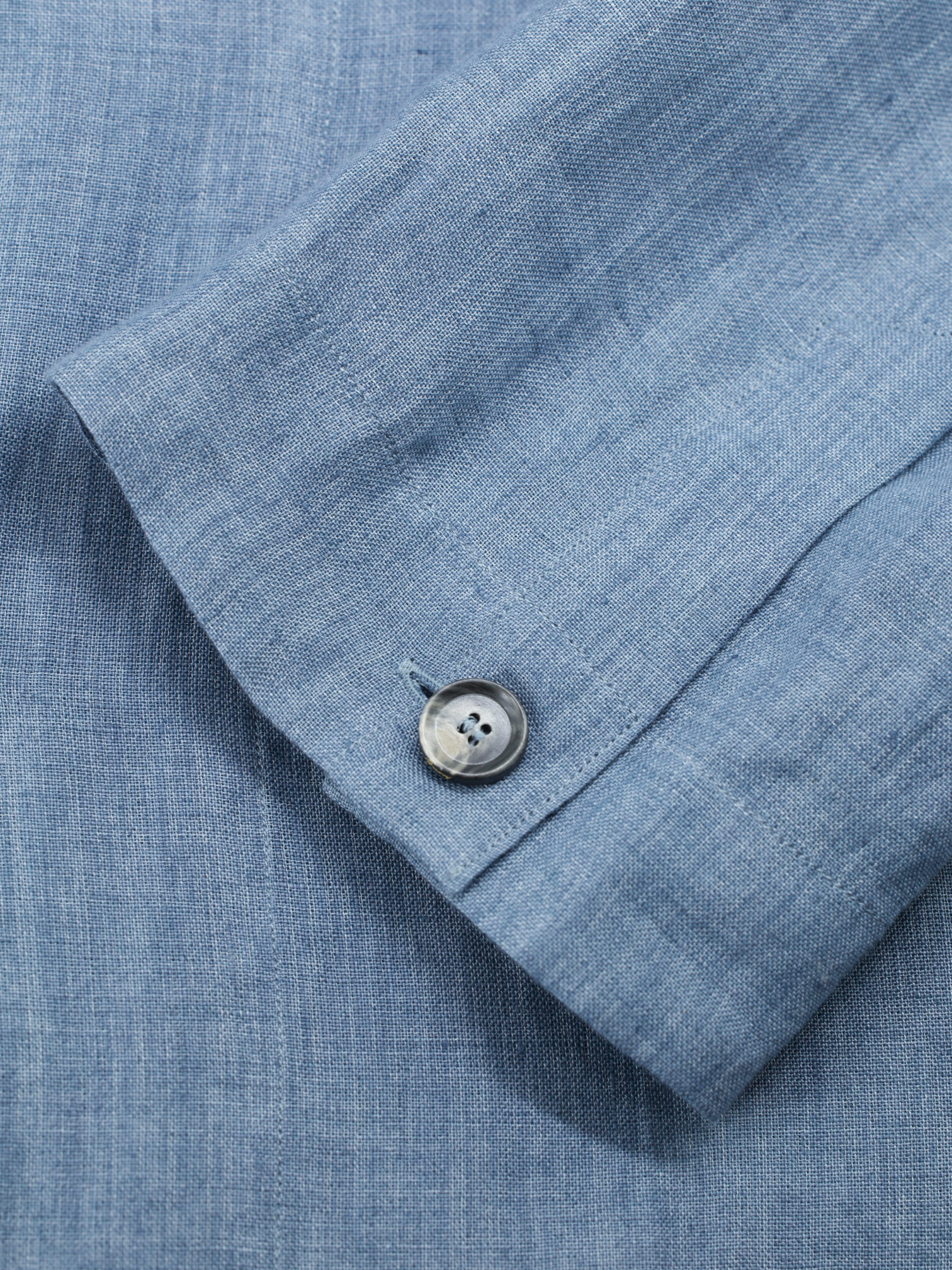 Brioni Azzurro Blue Linen Camp-Collar Shirt Jacket