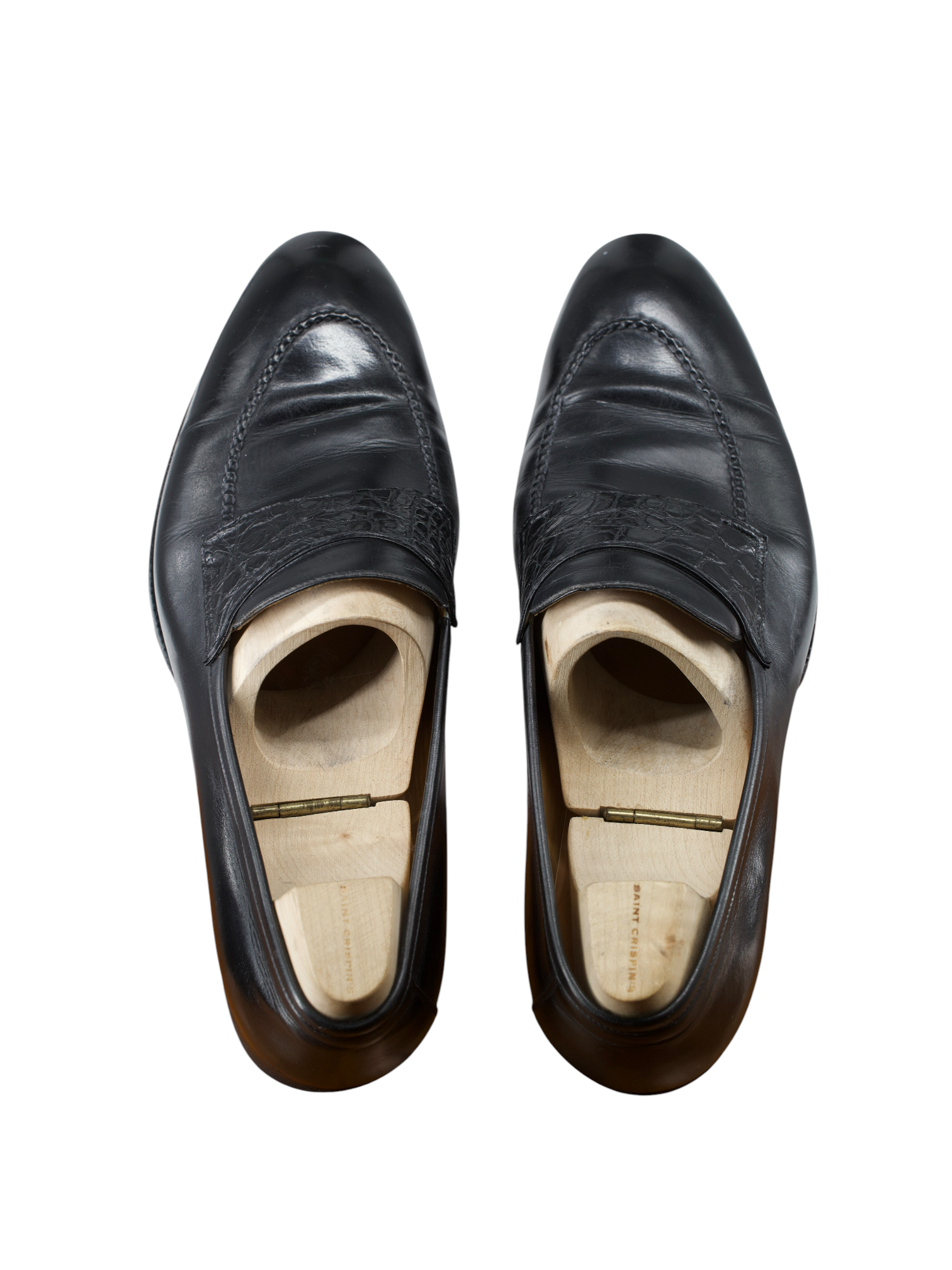 Saint Crispin's Black Calfleather & Crocodile-Strap Penny Loafer