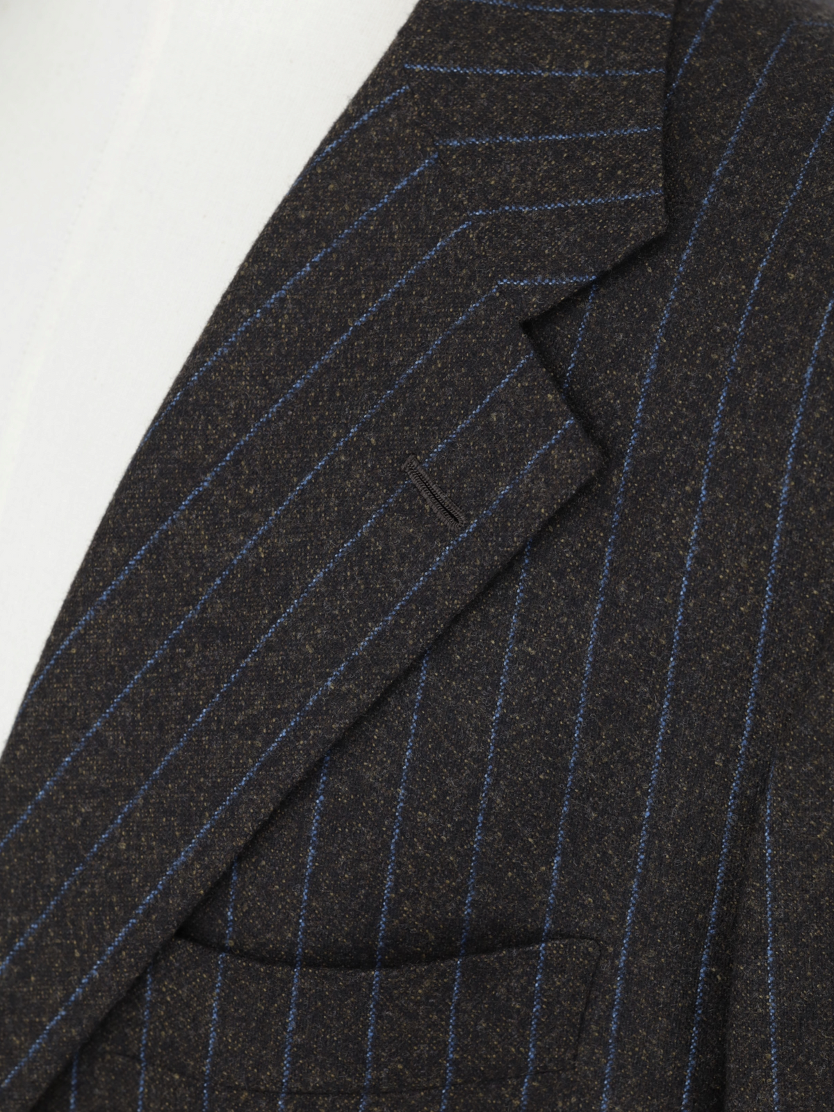 Kiton Dark Taupe & Azure Blue Brushed-Wool Pinstripe Suit