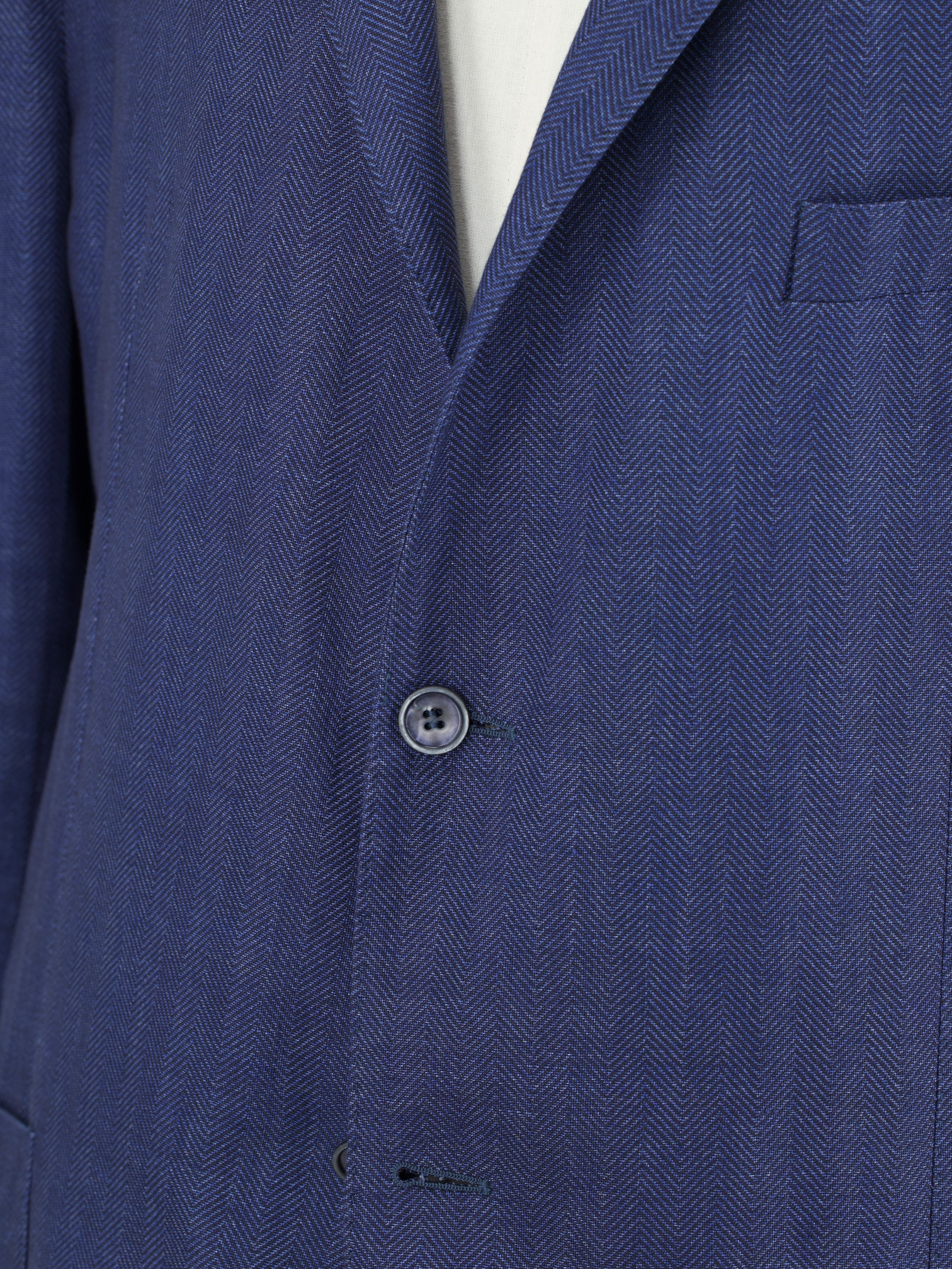 Corneliani Blue Linen & Wool Herringbone Summer Jacket