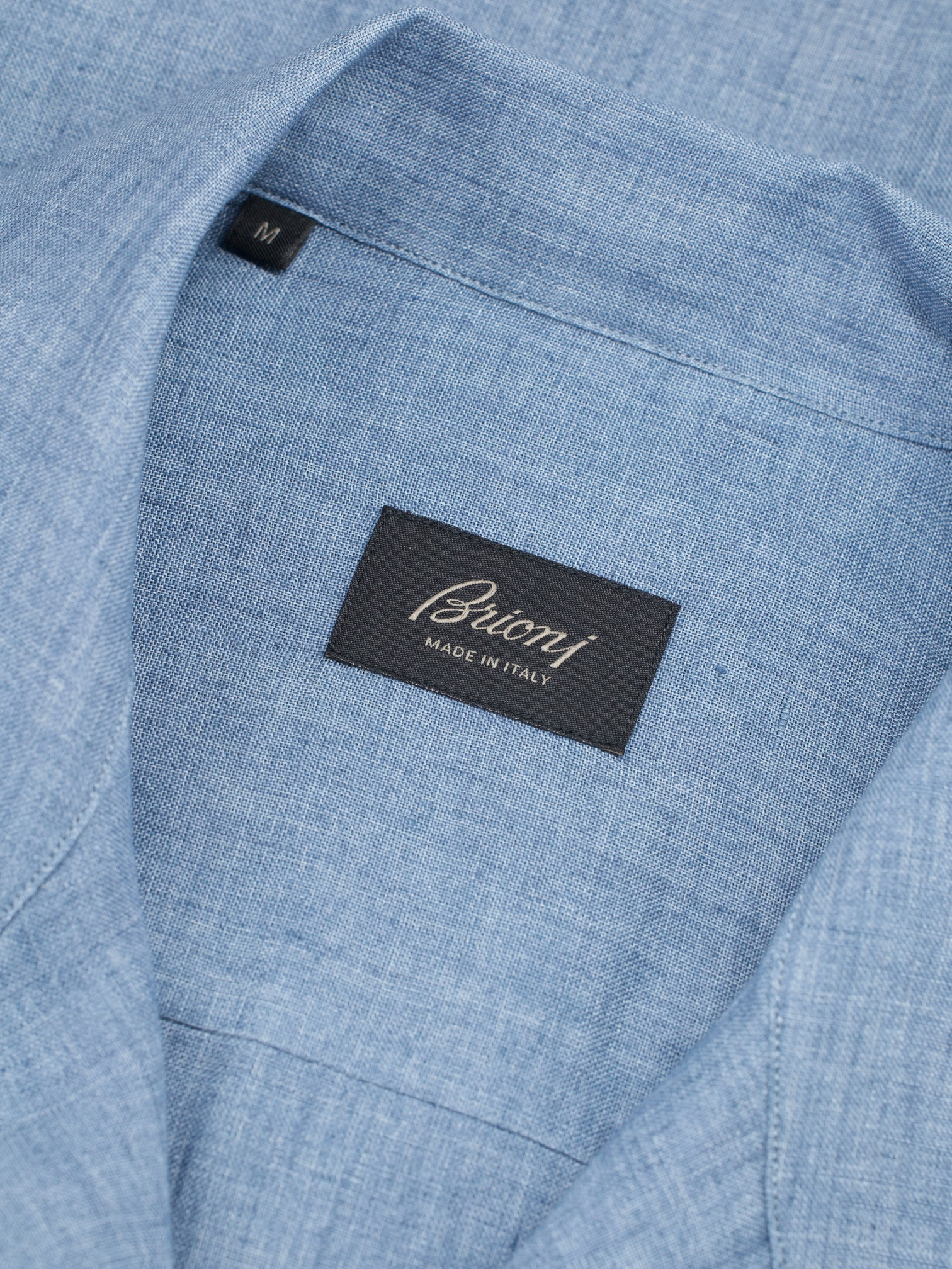 Brioni Azzurro Blue Linen Camp-Collar Shirt Jacket