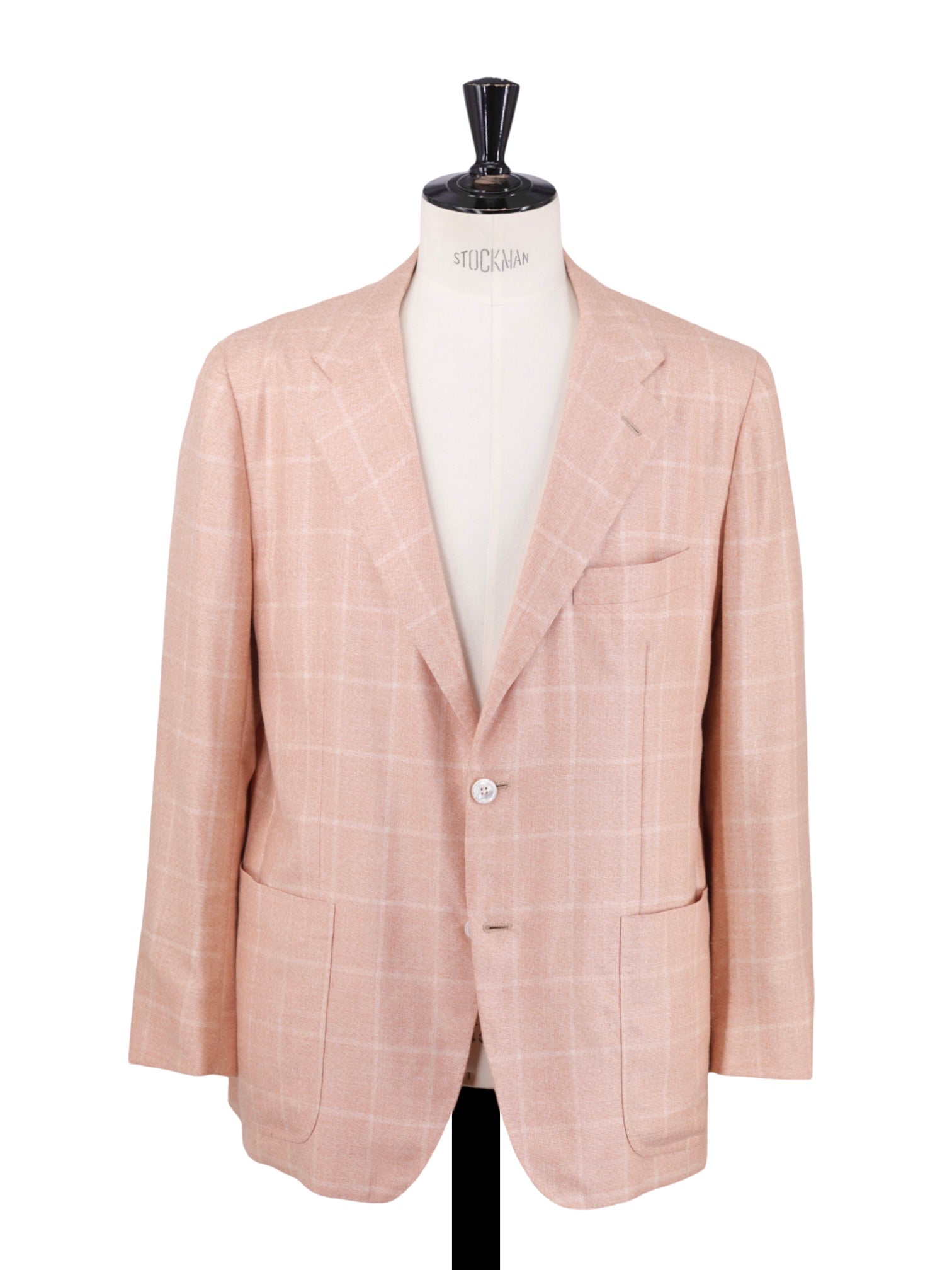 Kiton Pastel Orange Cashmere, Silk & Linen Windowpane Jacket