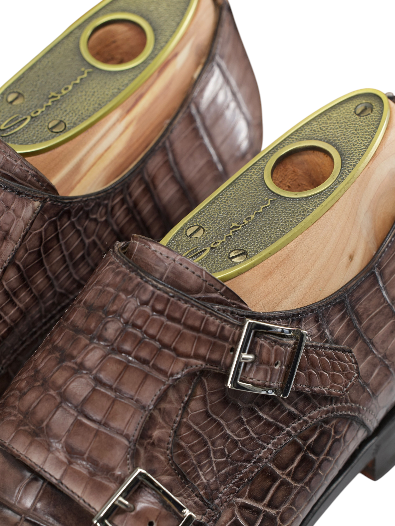 Santoni Taupe Mississippi-Alligator Double Monk