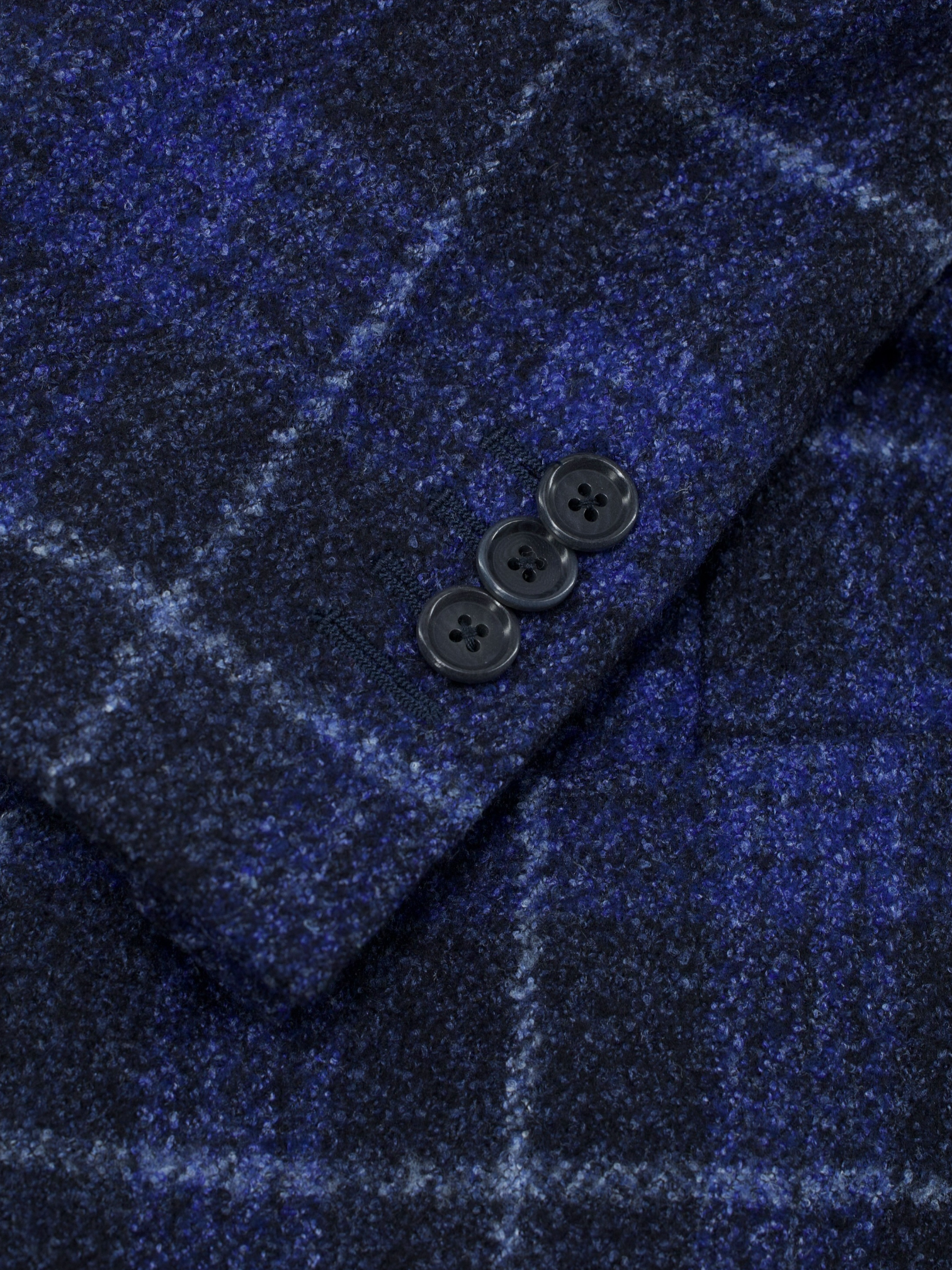 De Petrillo Dark Blue Wool, Stretch, Silk & Linen Tartan Check Jacket