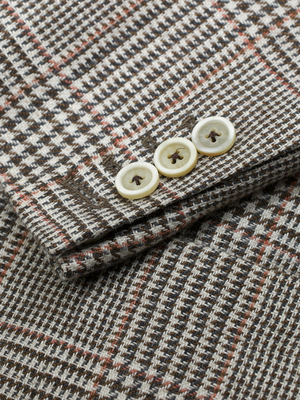 Brunello Cucinelli Brown Linen, Wool & Silk Double-Breasted Glenplaid Suit
