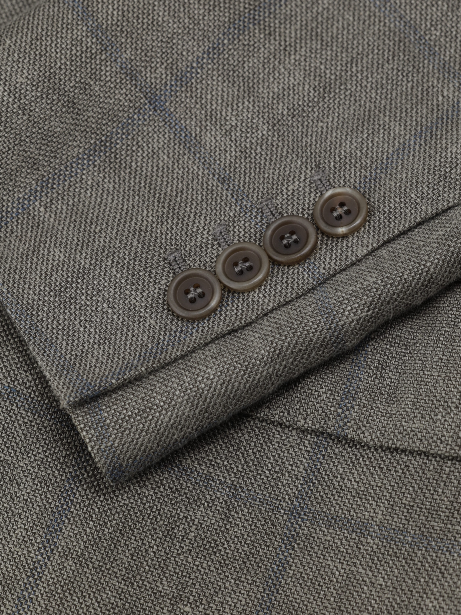 Brunello Cucinelli Light Brown & Chambray Blue Linen, Wool & Silk Windowpane Jacket