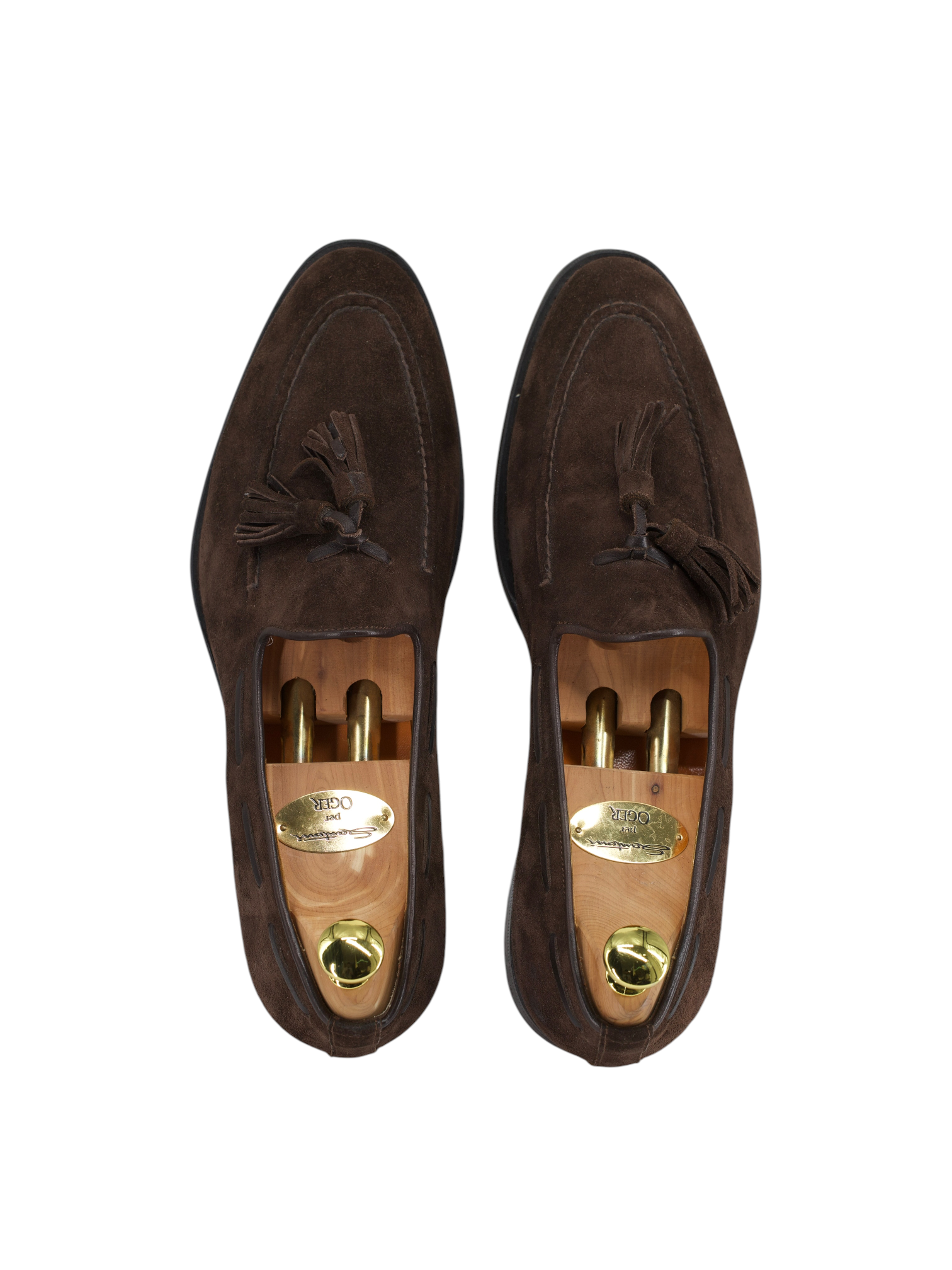 Santoni Dark Brown Suede Handgrade-Collection Tassel Loafer