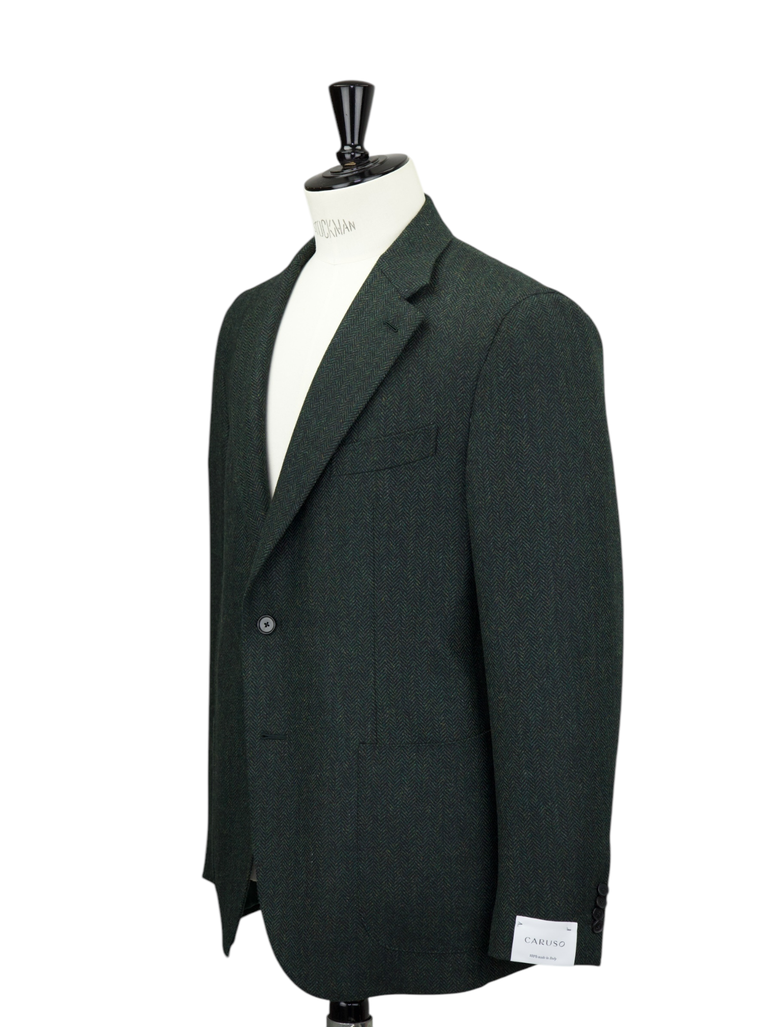 Caruso Forest Green Wool & Cashmere Herringbone Tosca Jacket