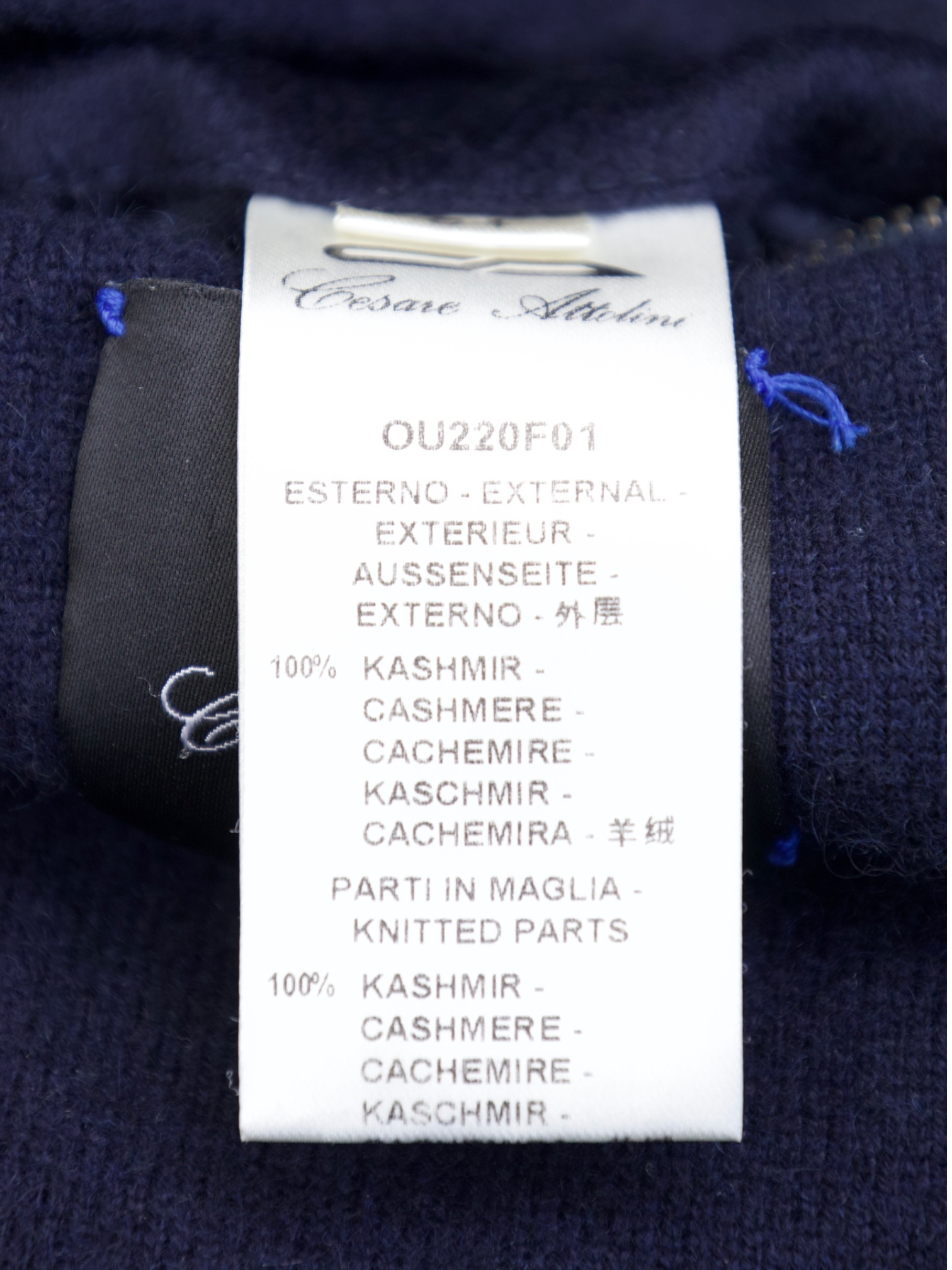 Cesare Attolini Navy Cashmere Zip-Up Bomber Jacket