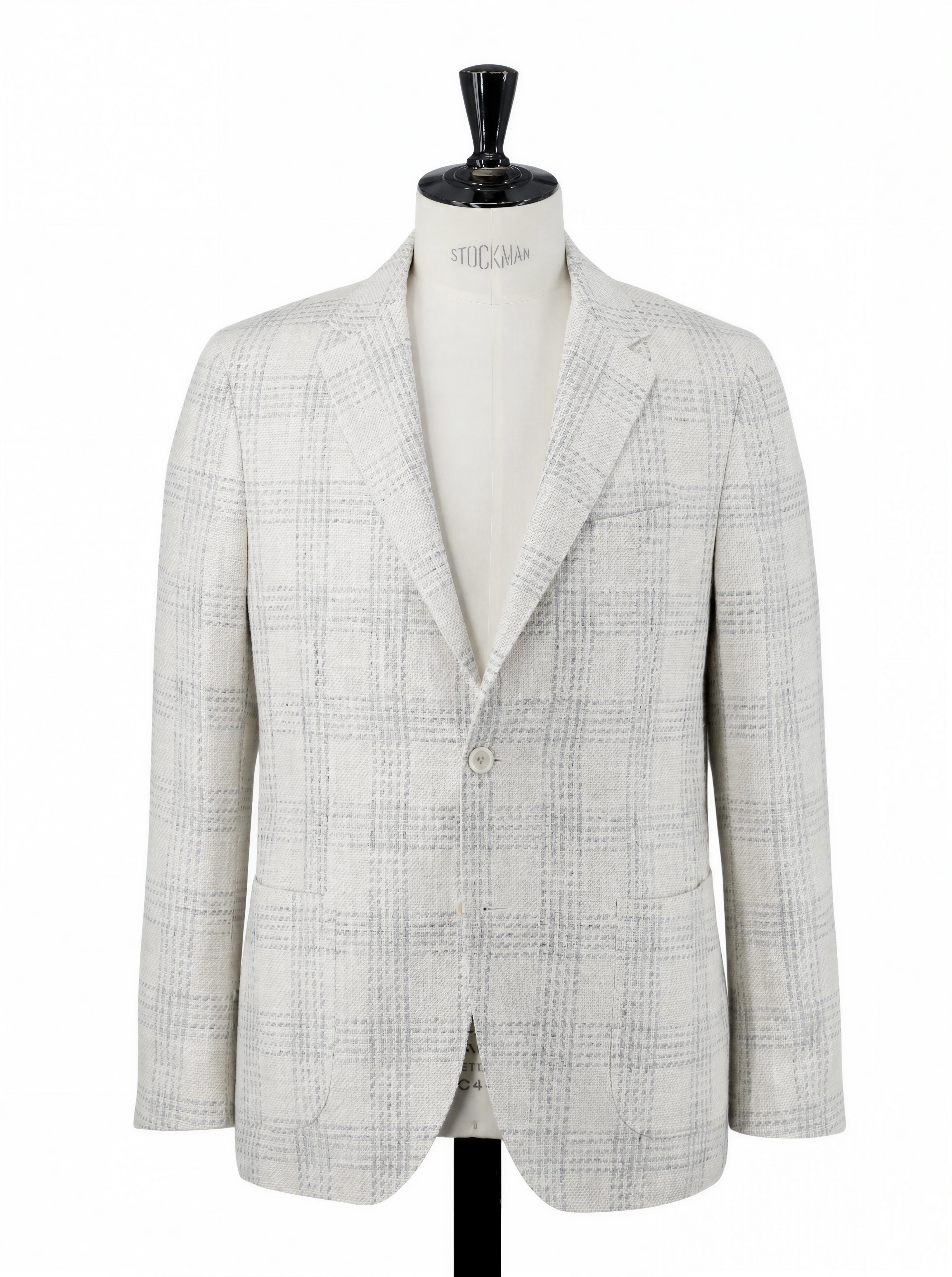 Lardini Greige & Light Grey Silk, Linen & Cotton Checkered Jacket