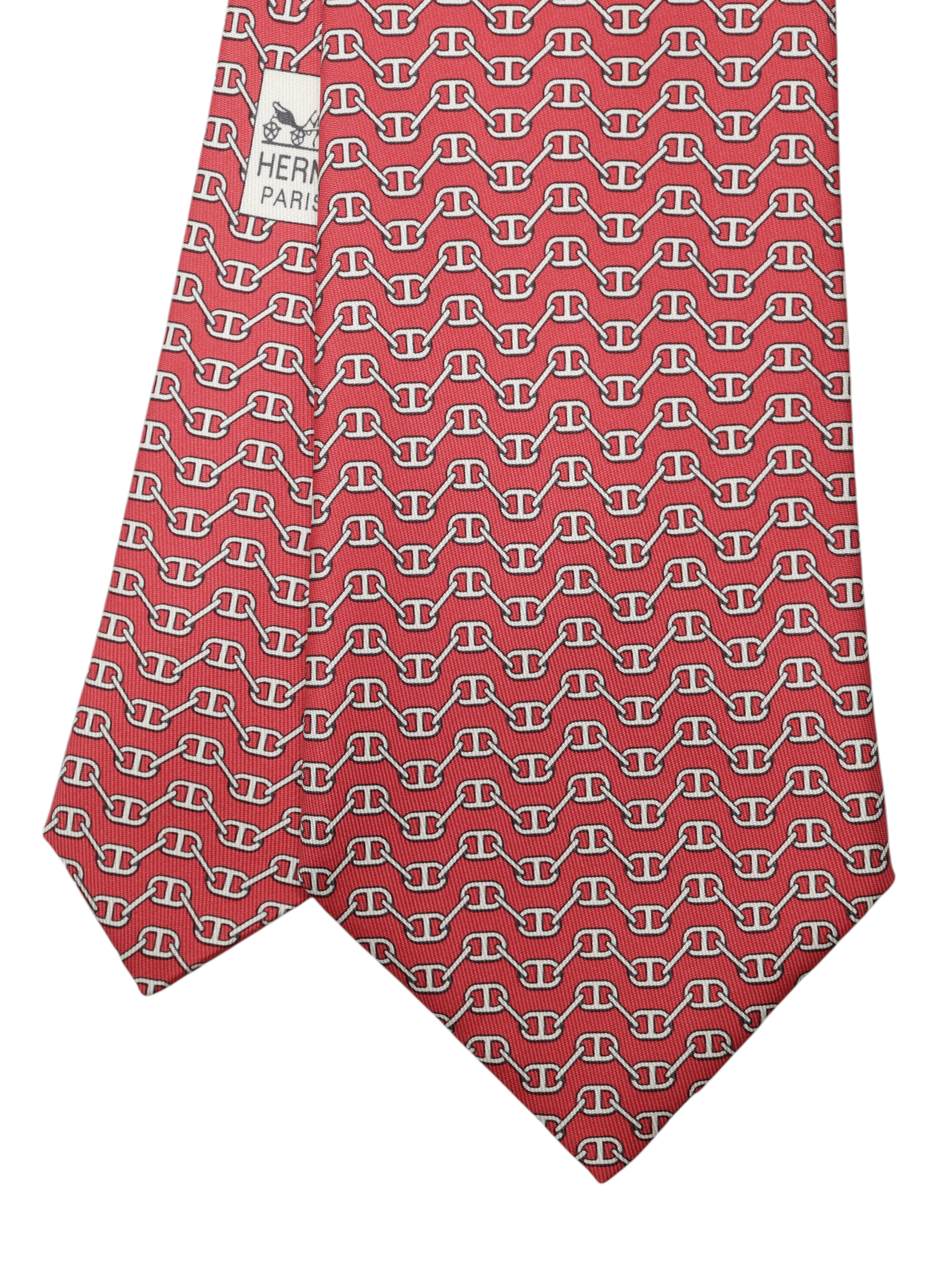 Hermès Red Silk Chain-Link Pattern Tie