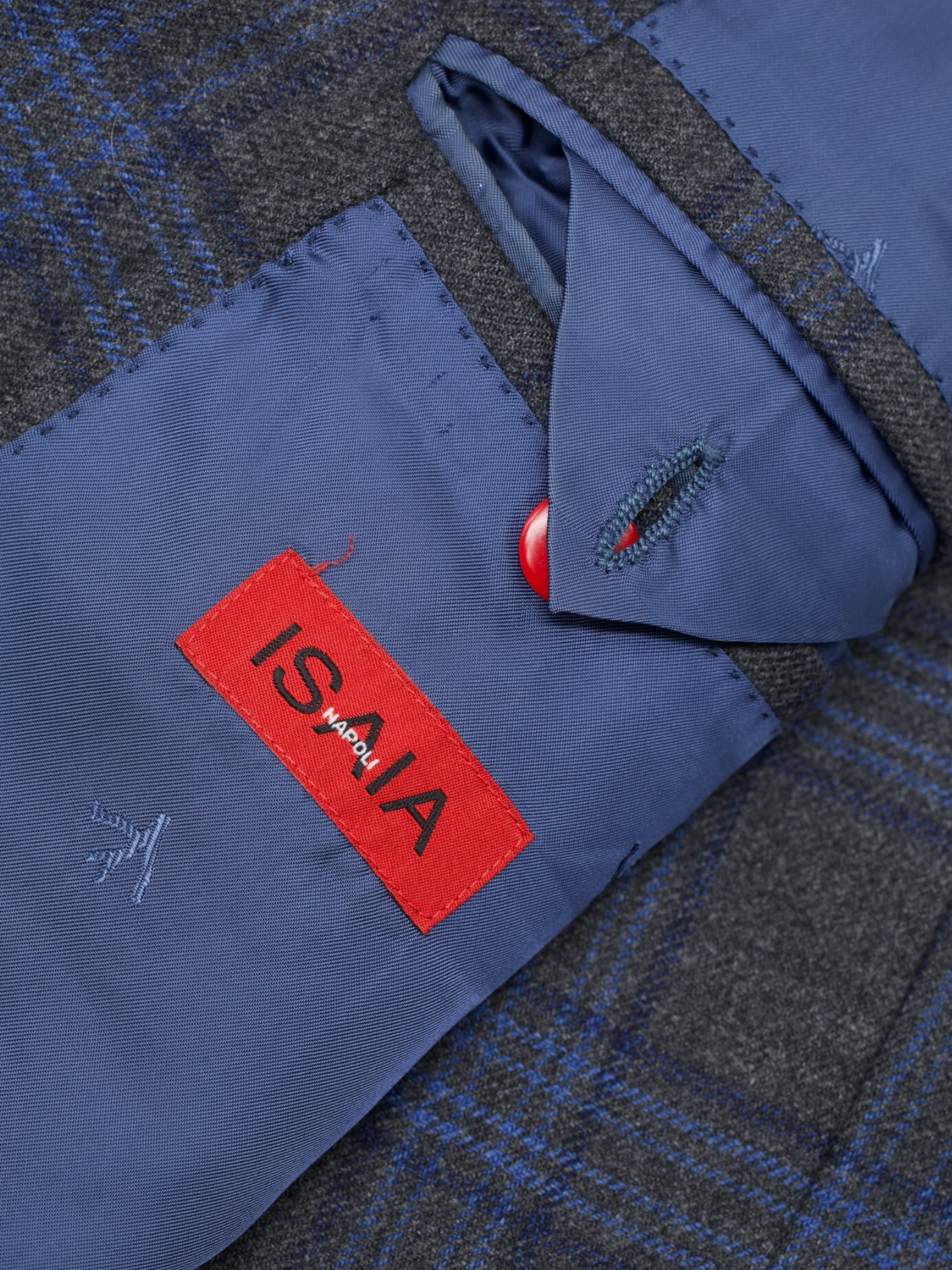 Isaia Grey & Blue Wool-Cashmere Blend Checkered Jacket