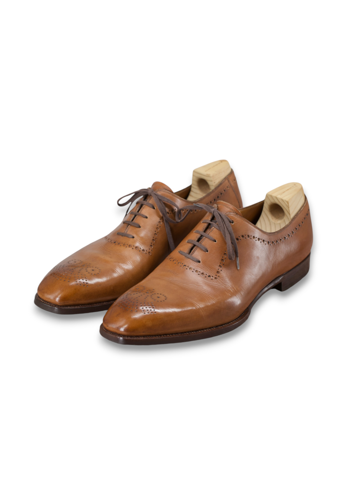 Saint Crispin's Cognac Brown Perforated Whole-Cut Oxford Shoes