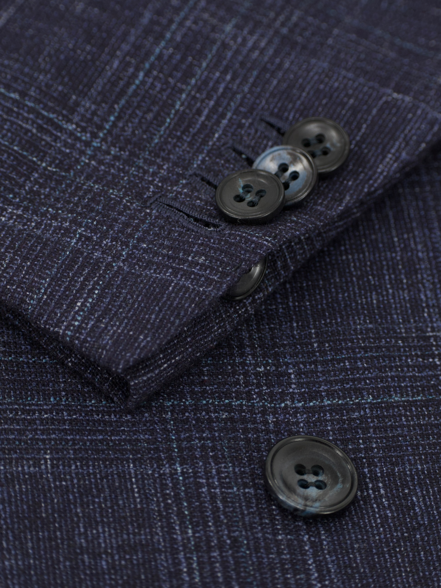Kiton Dark Blue Cashmere, Wool, Silk & Linen Double Breasted Glenplaid Suit