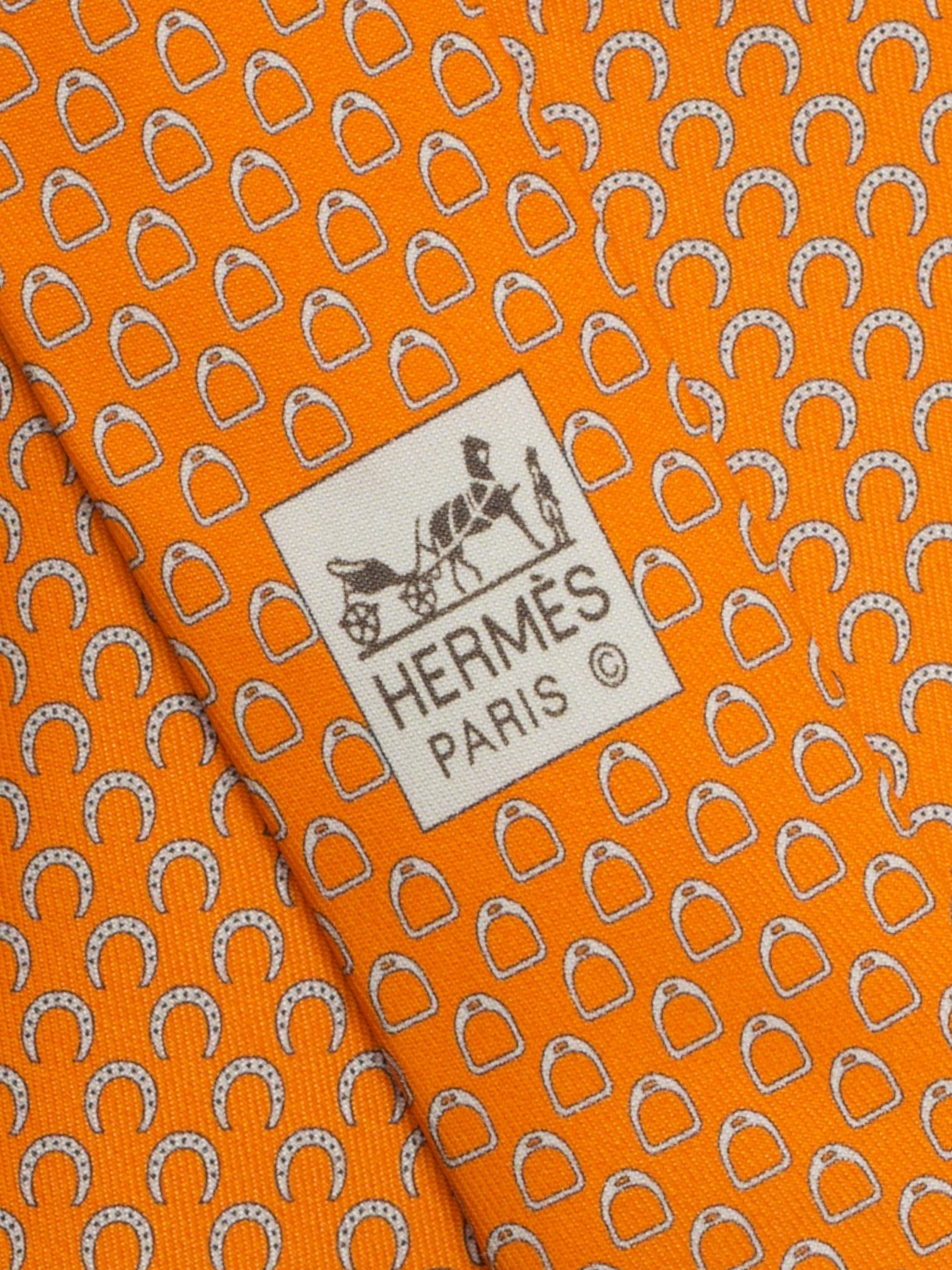 Hermès Orange Silk Equestrian Hoof Pattern Tie