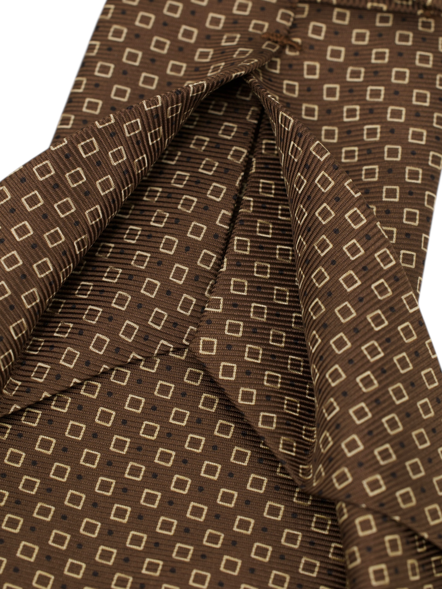Kiton 5-Fold Chocolate Brown Silk Square Pattern Tie