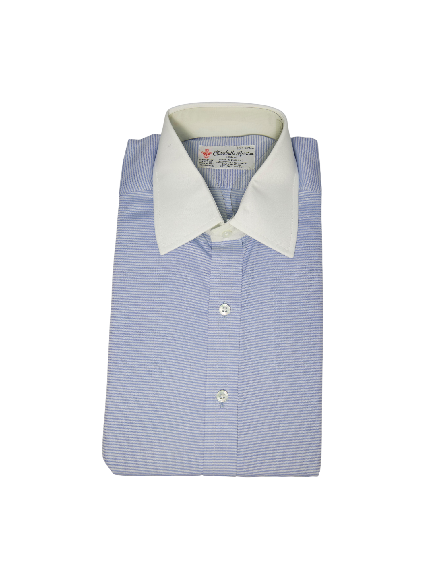 Turnbull & Asser Light Blue Contrast Collar Horizontal-Stripe Shirt