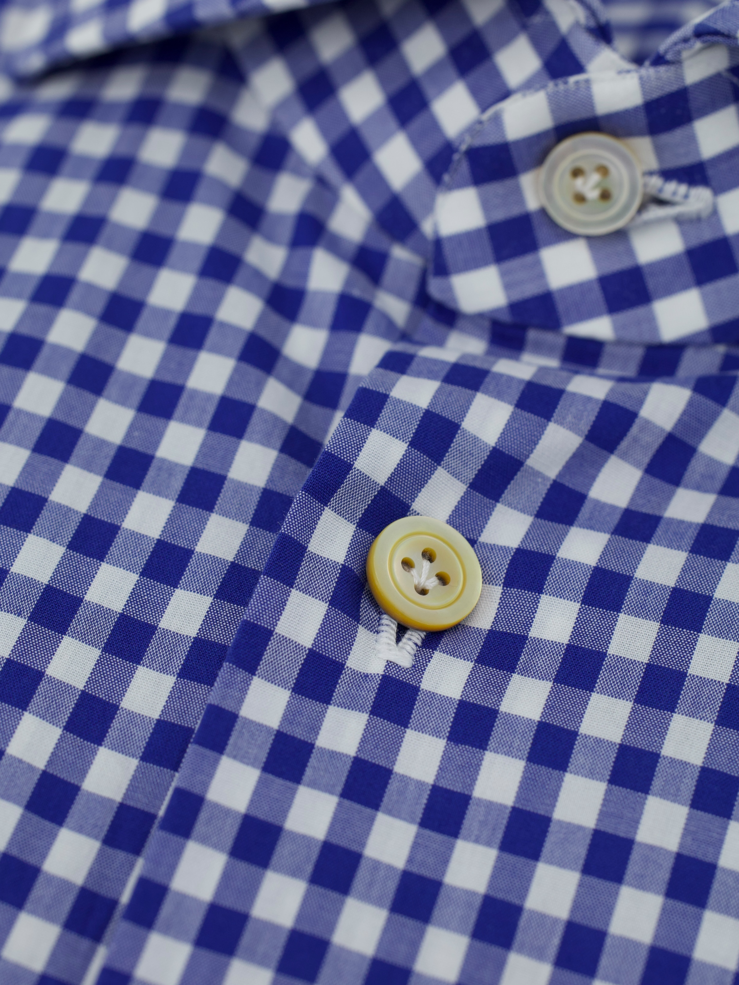 Kiton Blue & White Cotton Gingham Check Shirt