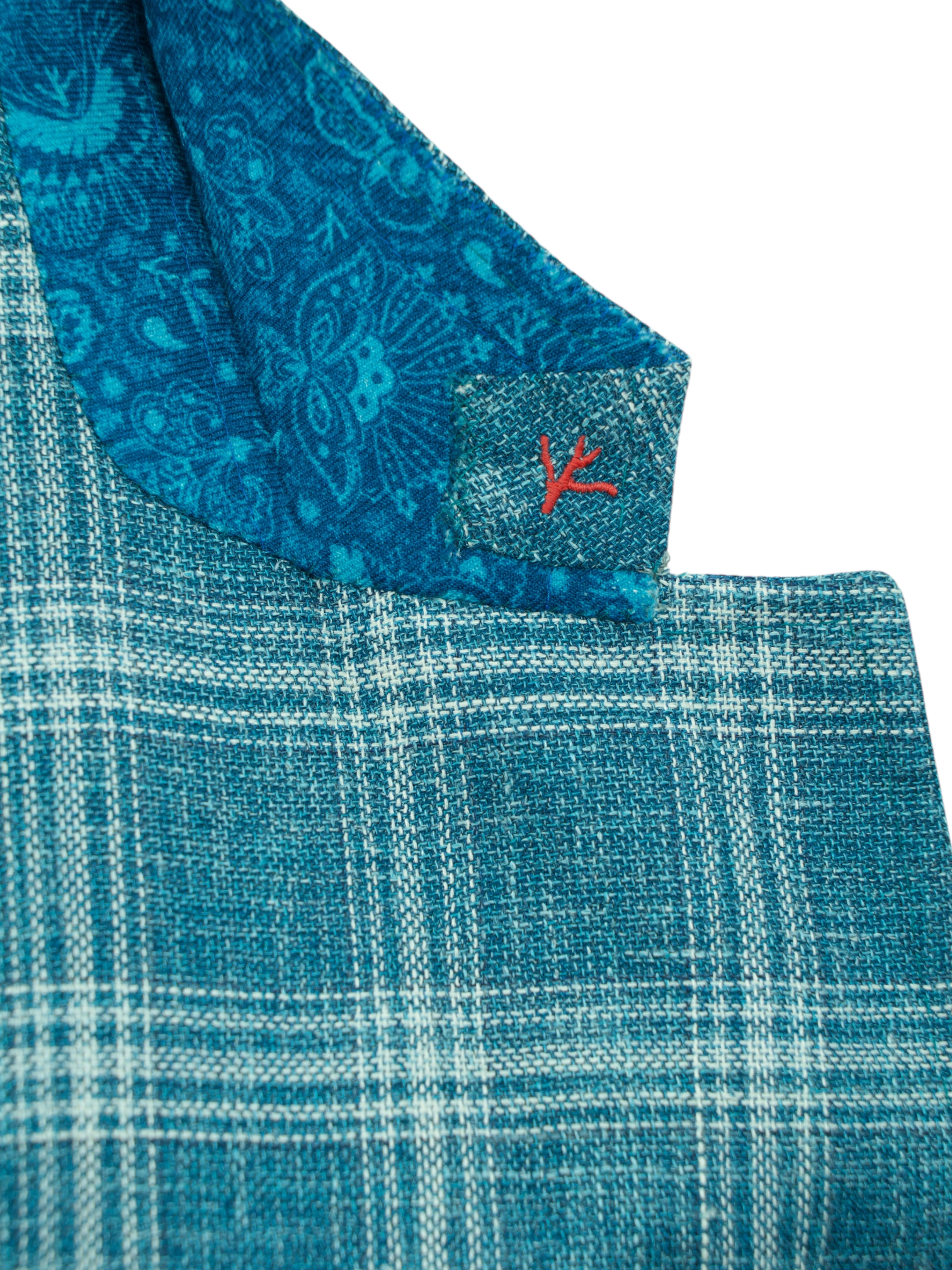 Isaia Turquoise Wool, Silk & Linen "Summer Hopsack" Windowpane Jacket
