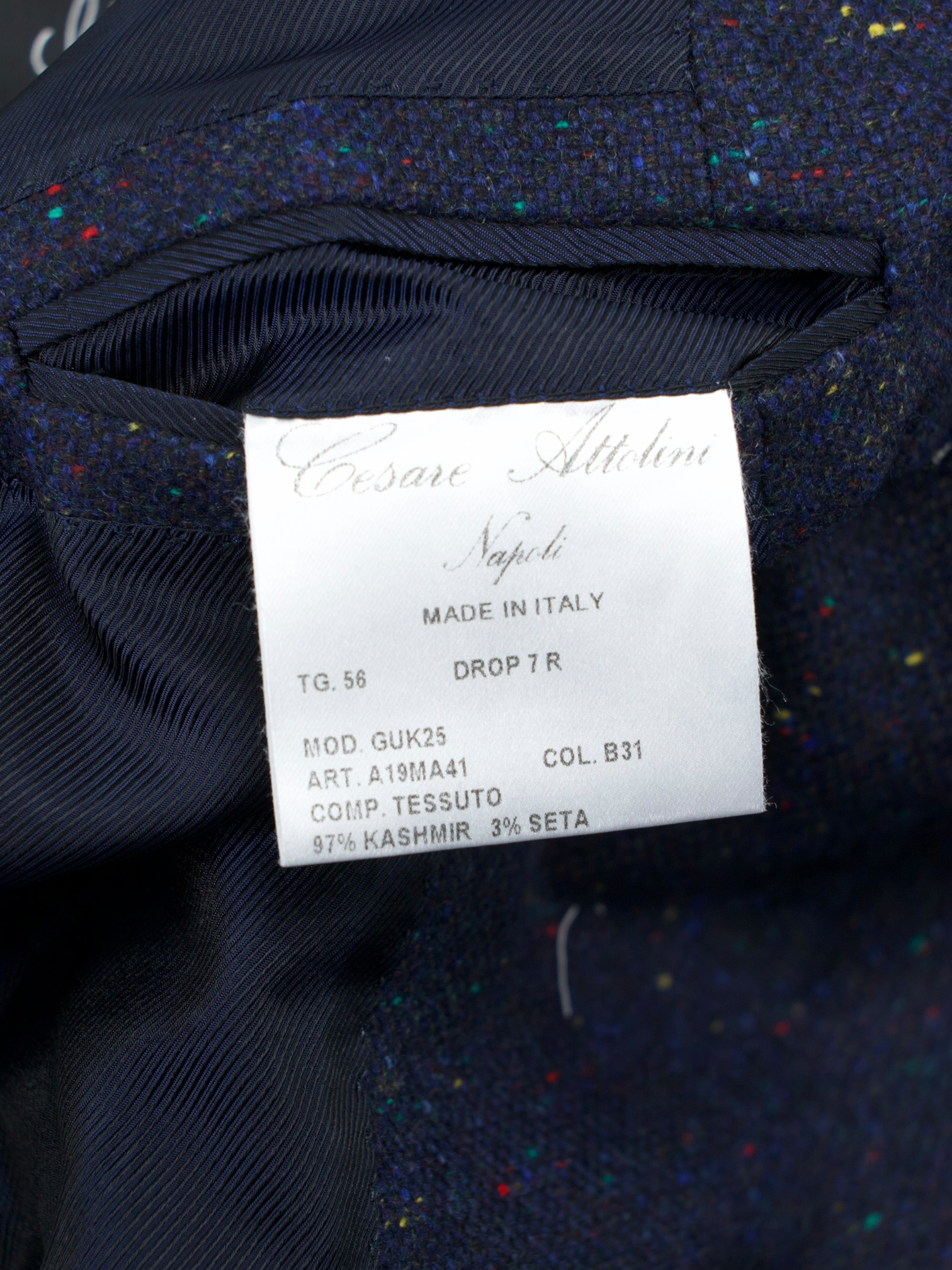 Cesare Attolini Dark Blue Cashmere & Silk Multicolor Donegal Jacket