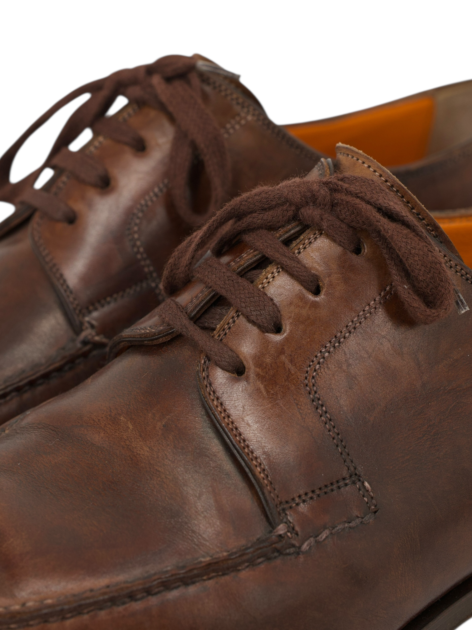 Santoni Brown Calfleather Handpainted Derby Shoes