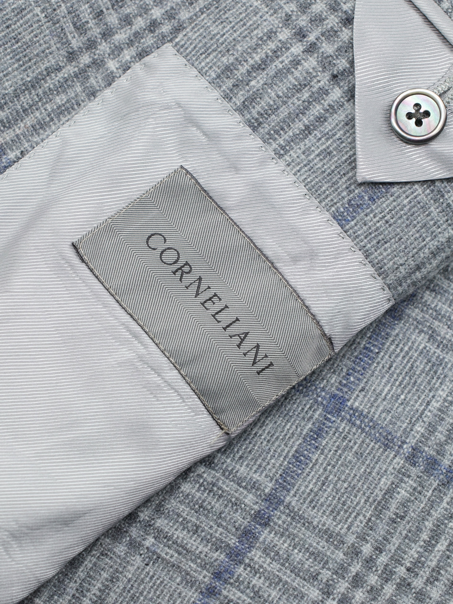 Corneliani Light Grey & Blue Wool-Cashmere Checkered Jacket