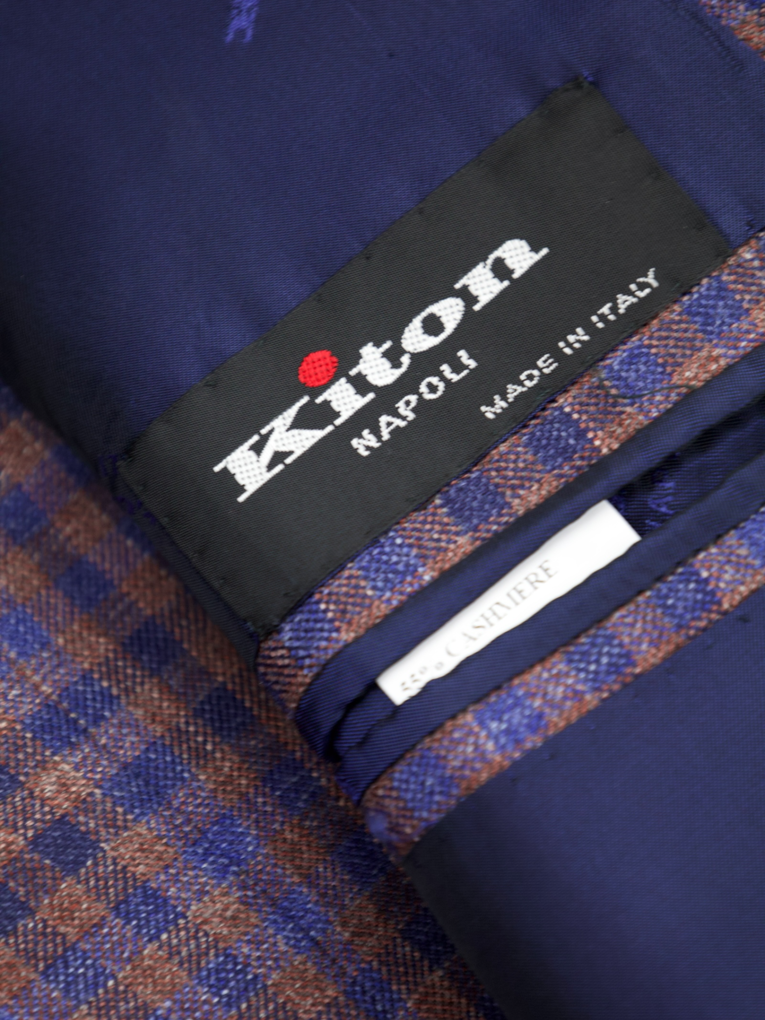 Kiton Light Brown & Azure Blue Cashmere, Silk & Linen Gingham Check Jacket