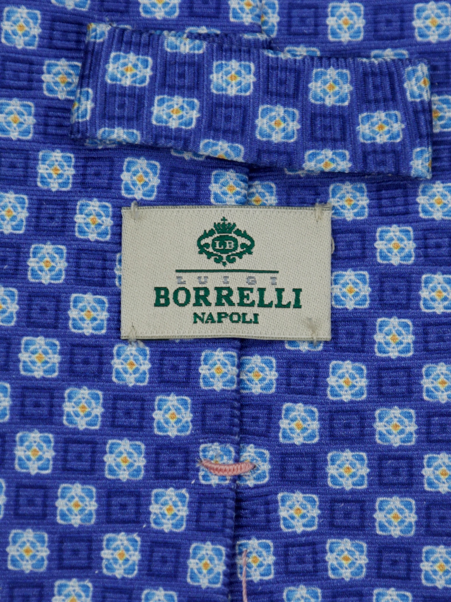 Luigi Borrelli Azure Blue 3-Fold Geometric Pattern Silk Tie