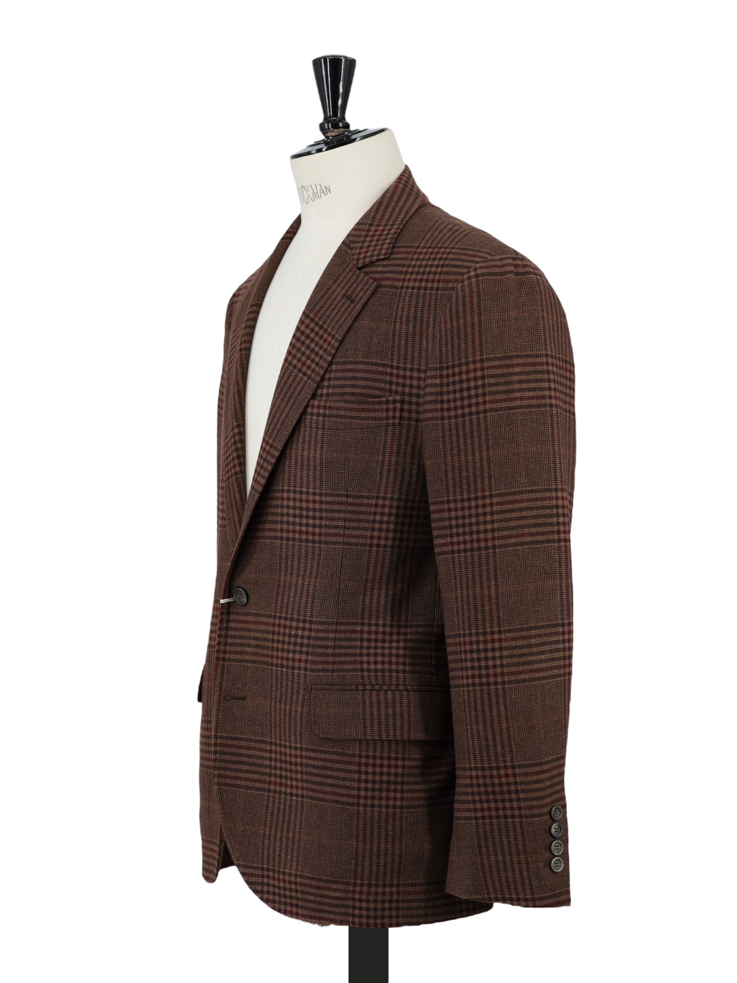 Brunello Cucinelli Castagne Brown & Burgundy Wool, Linen, Cashmere & Silk Checkered Jacket