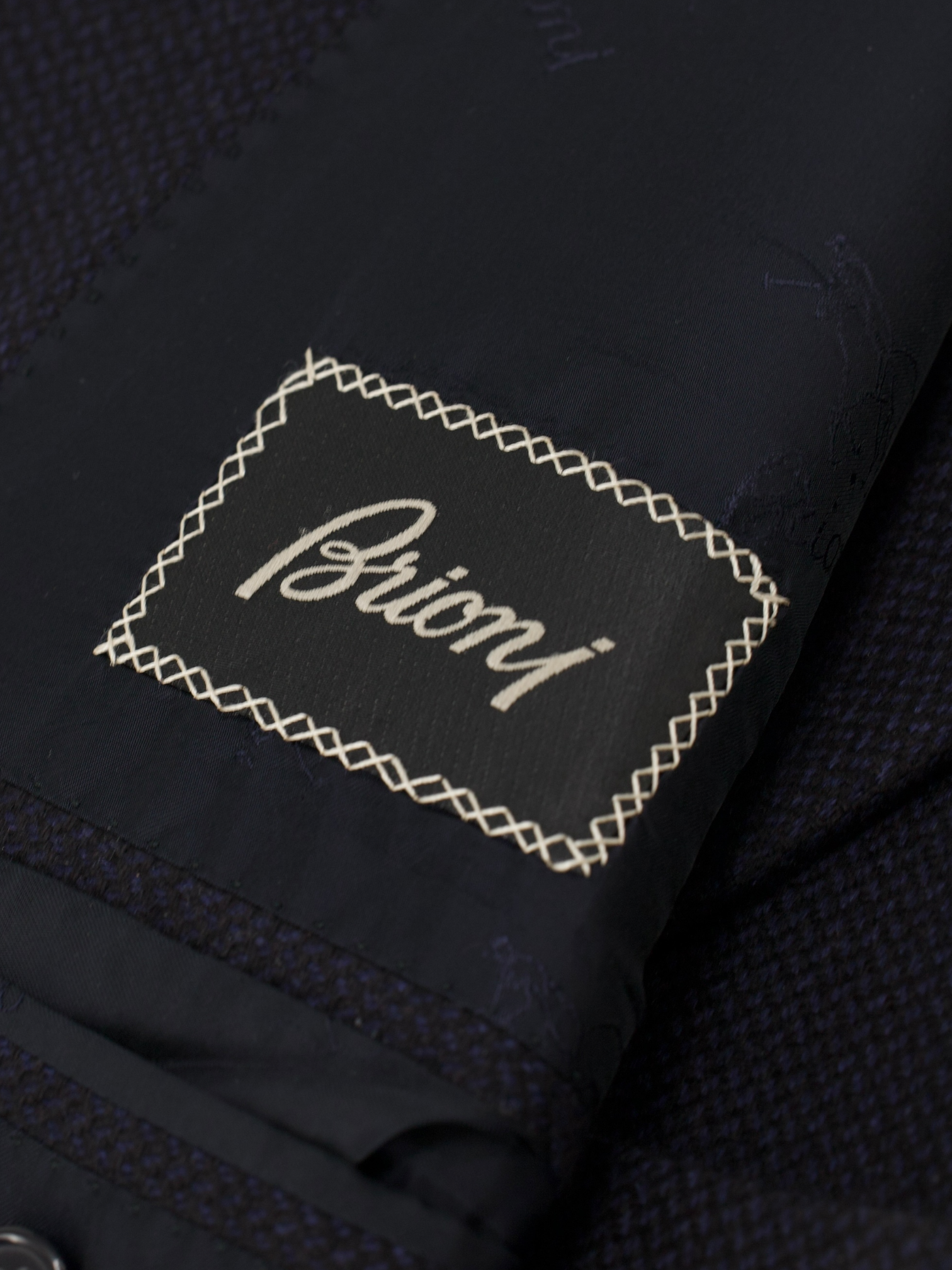 Brioni Navy Silk & Cashmere Micro-Pattern Palatino Jacket