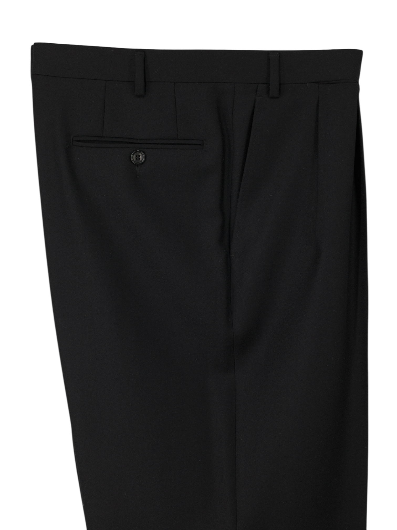 Canali Black Wool Gabardine Twill Double-Pleated Trousers