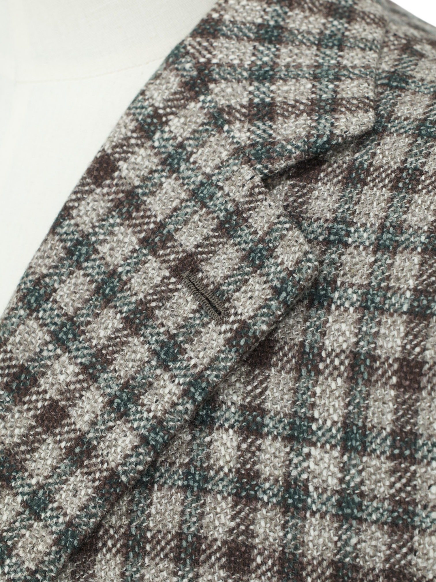 Cesare Attolini Light Brown & Green Wool-Silk Blend Gingham-Check Jacket