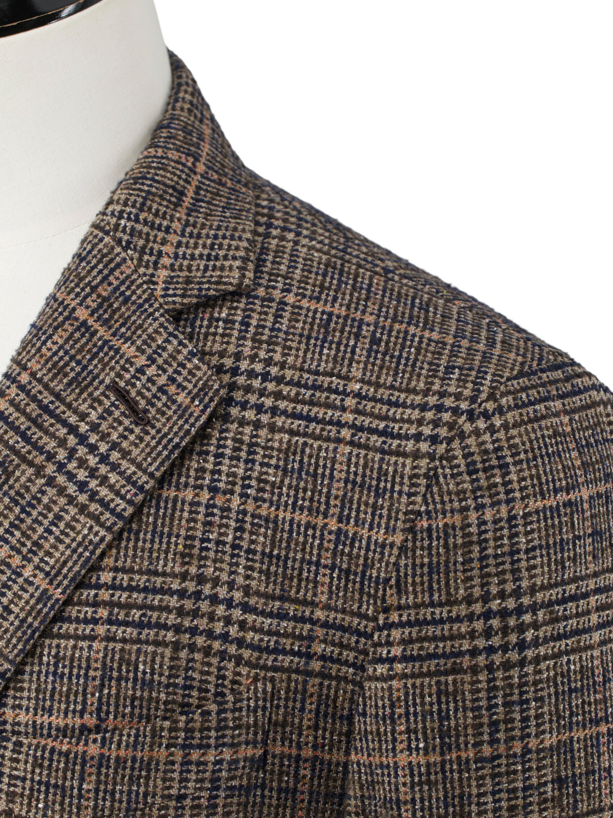 Caruso Light Brown & Orange Wool, Silk, Stretch & Cashmere Glencheck Jacket