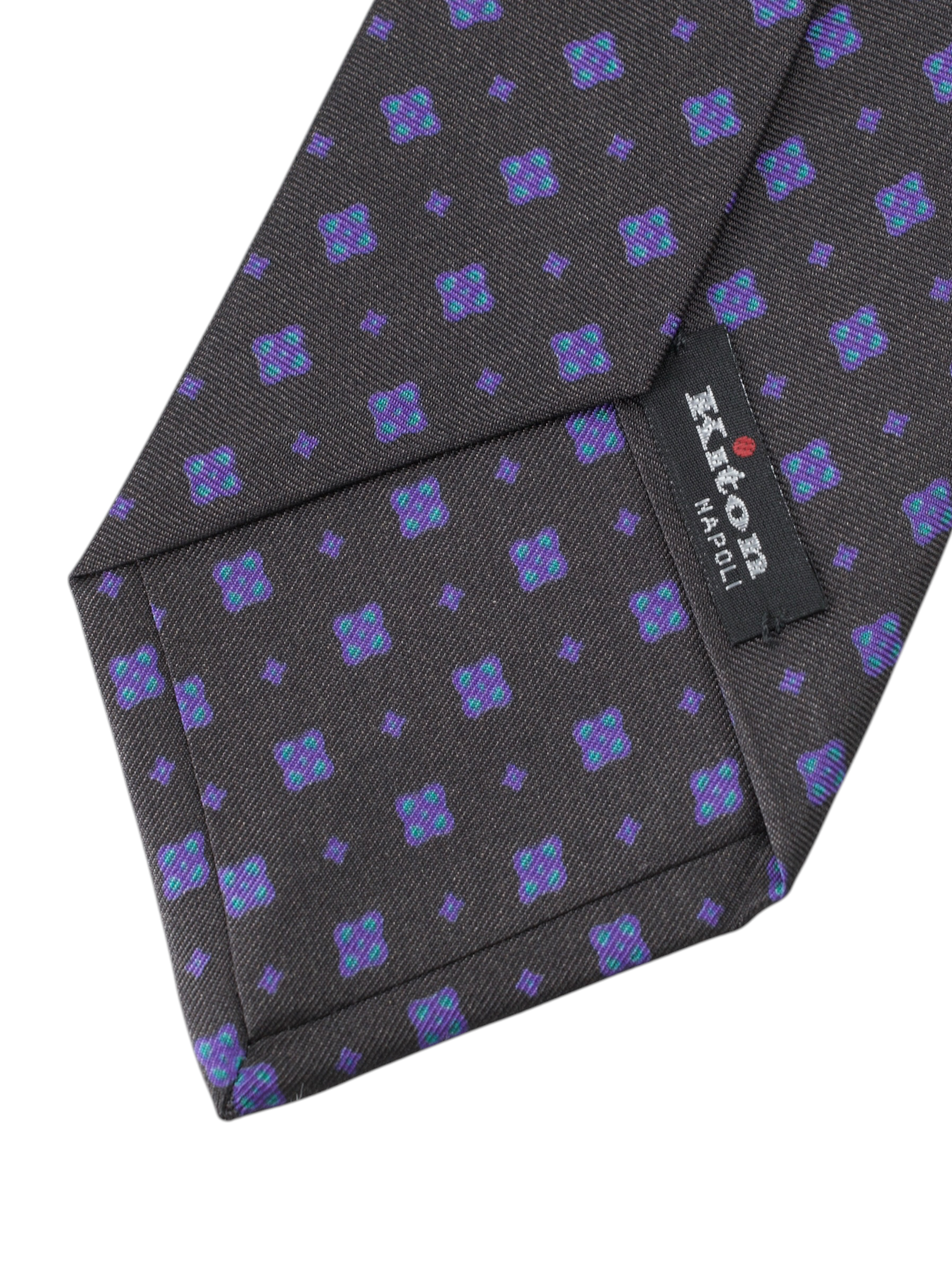Kiton 5-Fold Dark Grey & Purple Silk Geometric Tie