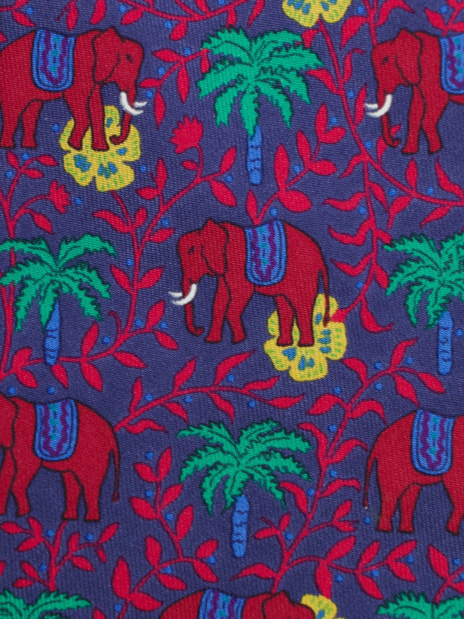 Hermès Blue Multicolor Silk Elephant Pattern Tie