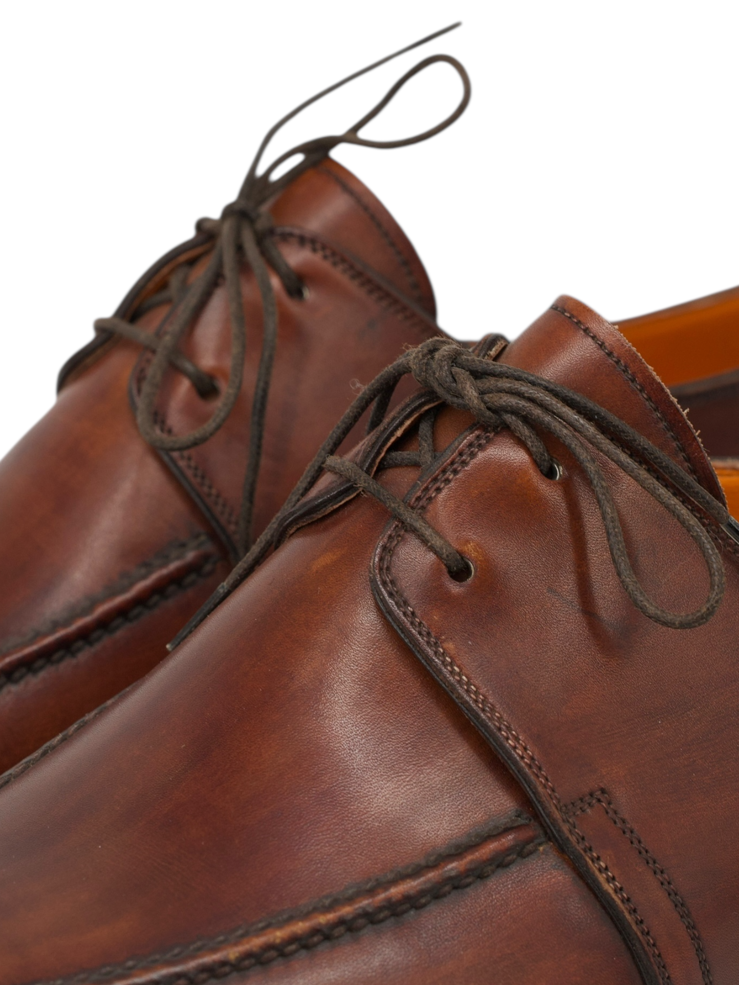 Santoni Mahogany Brown Calfleather Handpainted Derby Shoes