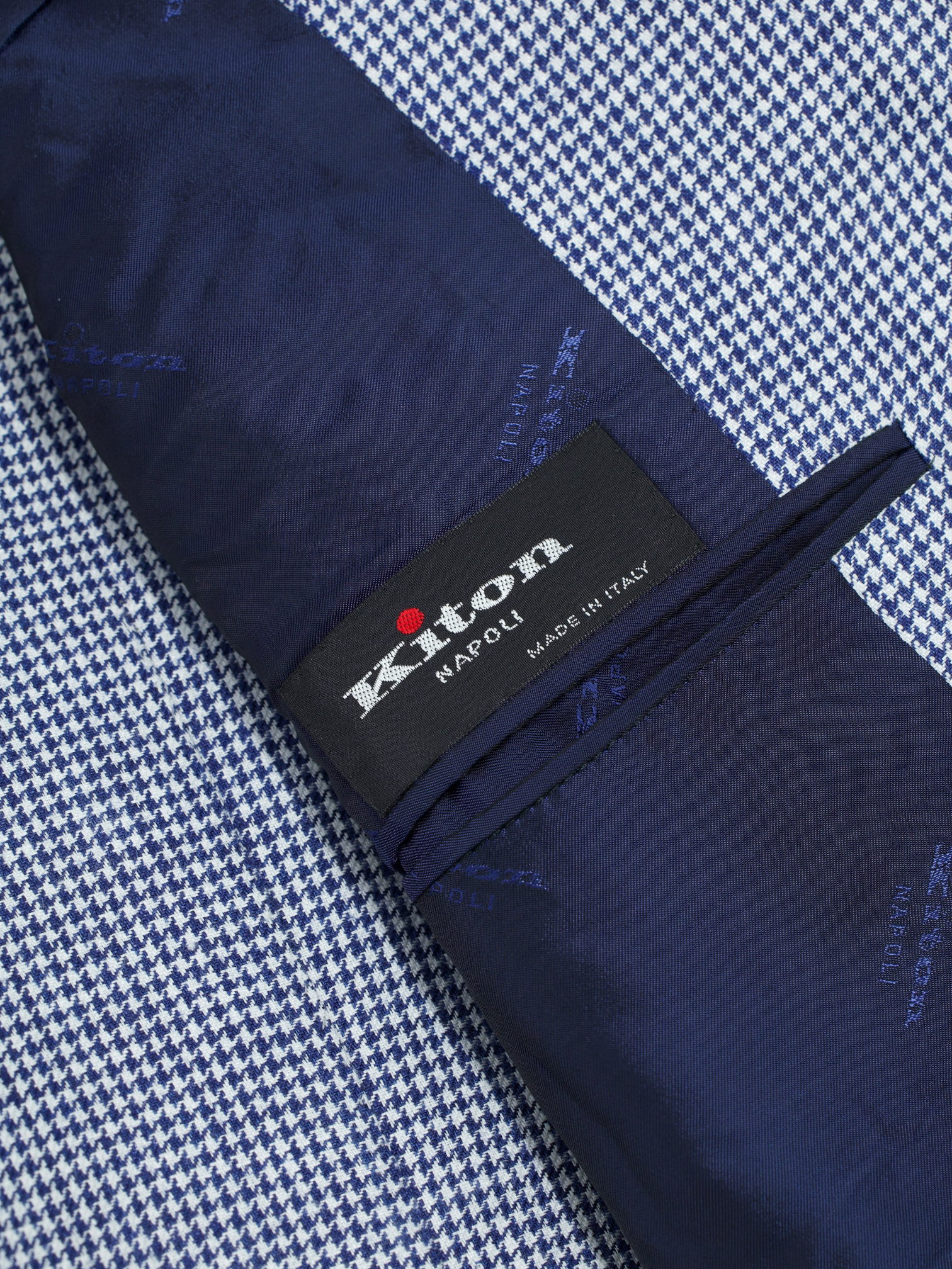 Kiton Navy & White Pure Linen Pied de Poule Jacket