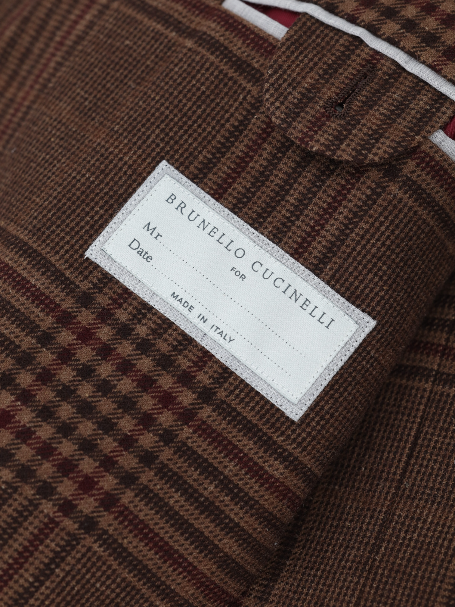 Brunello Cucinelli Castagne Brown & Burgundy Wool, Linen, Cashmere & Silk Checkered Jacket