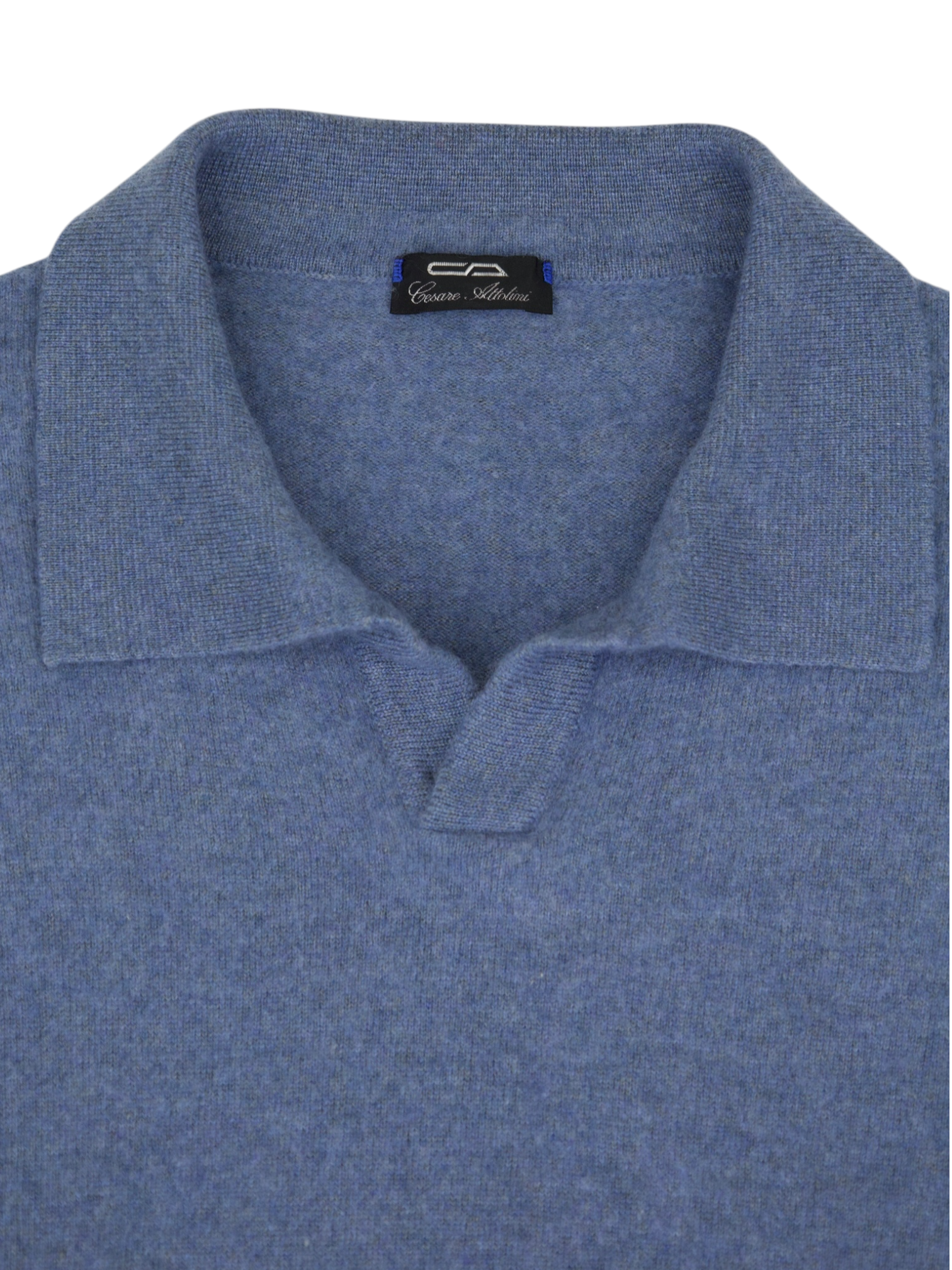 Cesare Attolini Steel Blue Cashmere & Linen Long Sleeve Polo