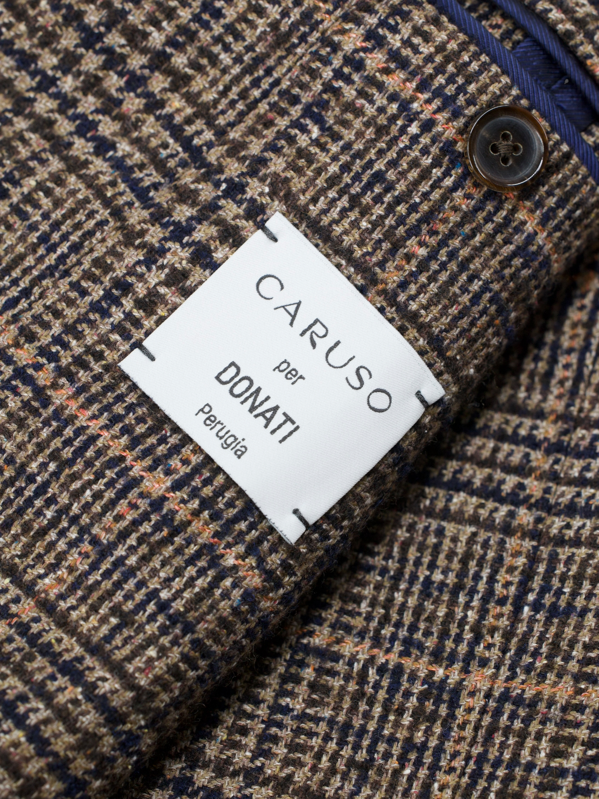 Caruso Light Brown & Orange Wool, Silk, Stretch & Cashmere Glencheck Jacket