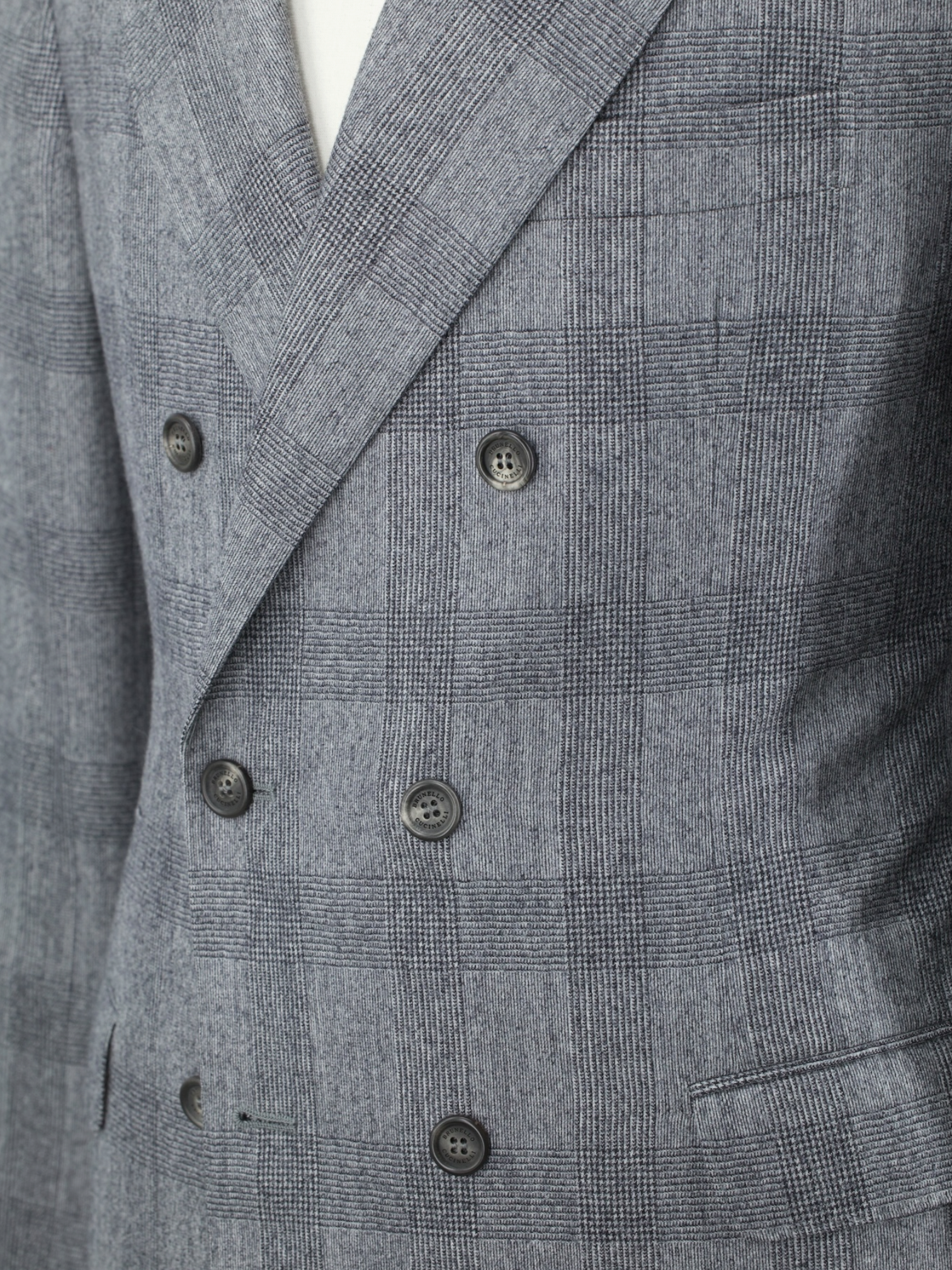 Brunello Cucinelli Grey Double Breasted Bushed-Wool Prince of Wales Suit