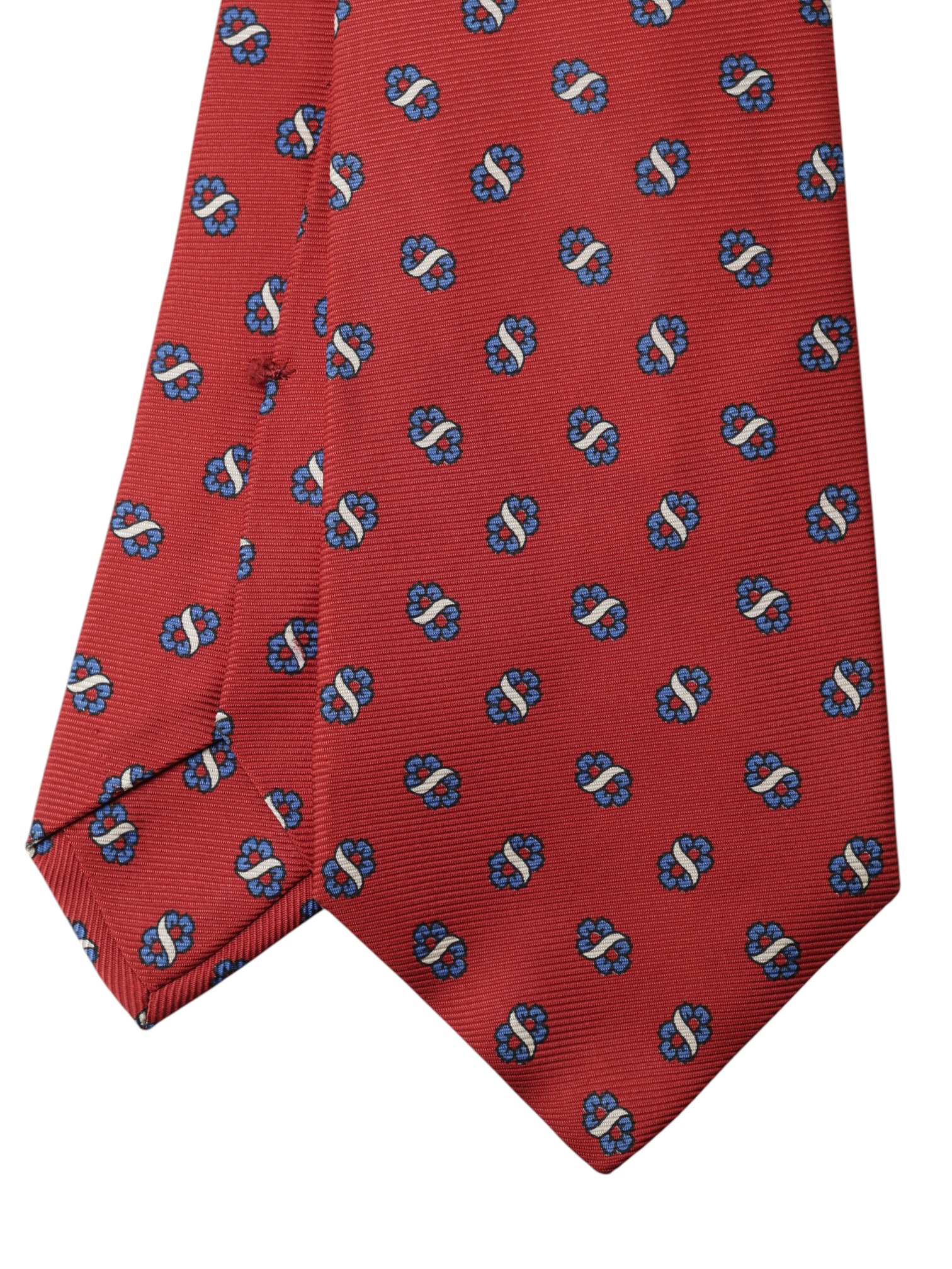 Kiton 5-Fold Red & Azure Blue Silk Floral-Pattern Self-Tipped Tie