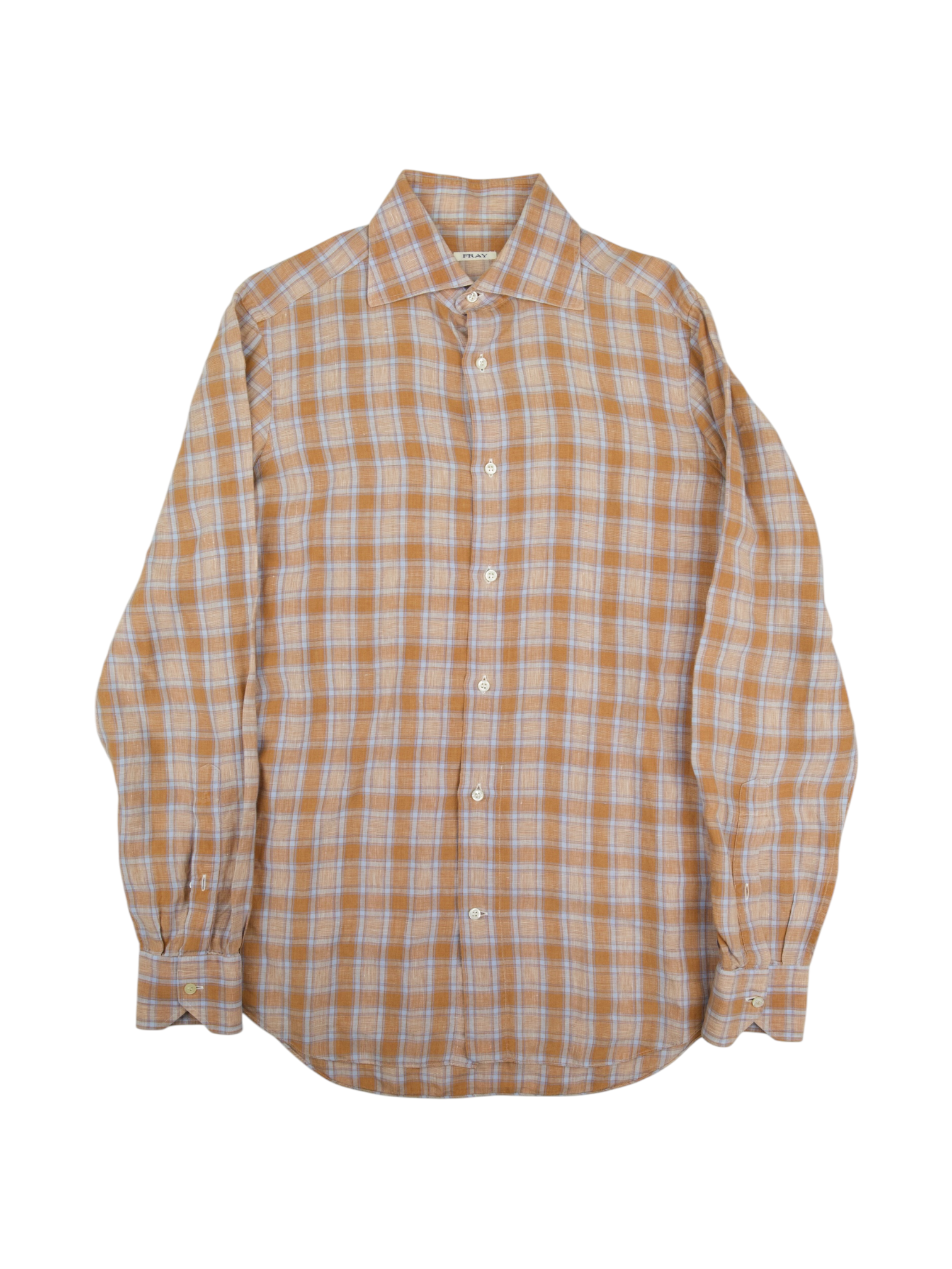 Fray Orange & Ice-Blue Linen Windowpane Shirt