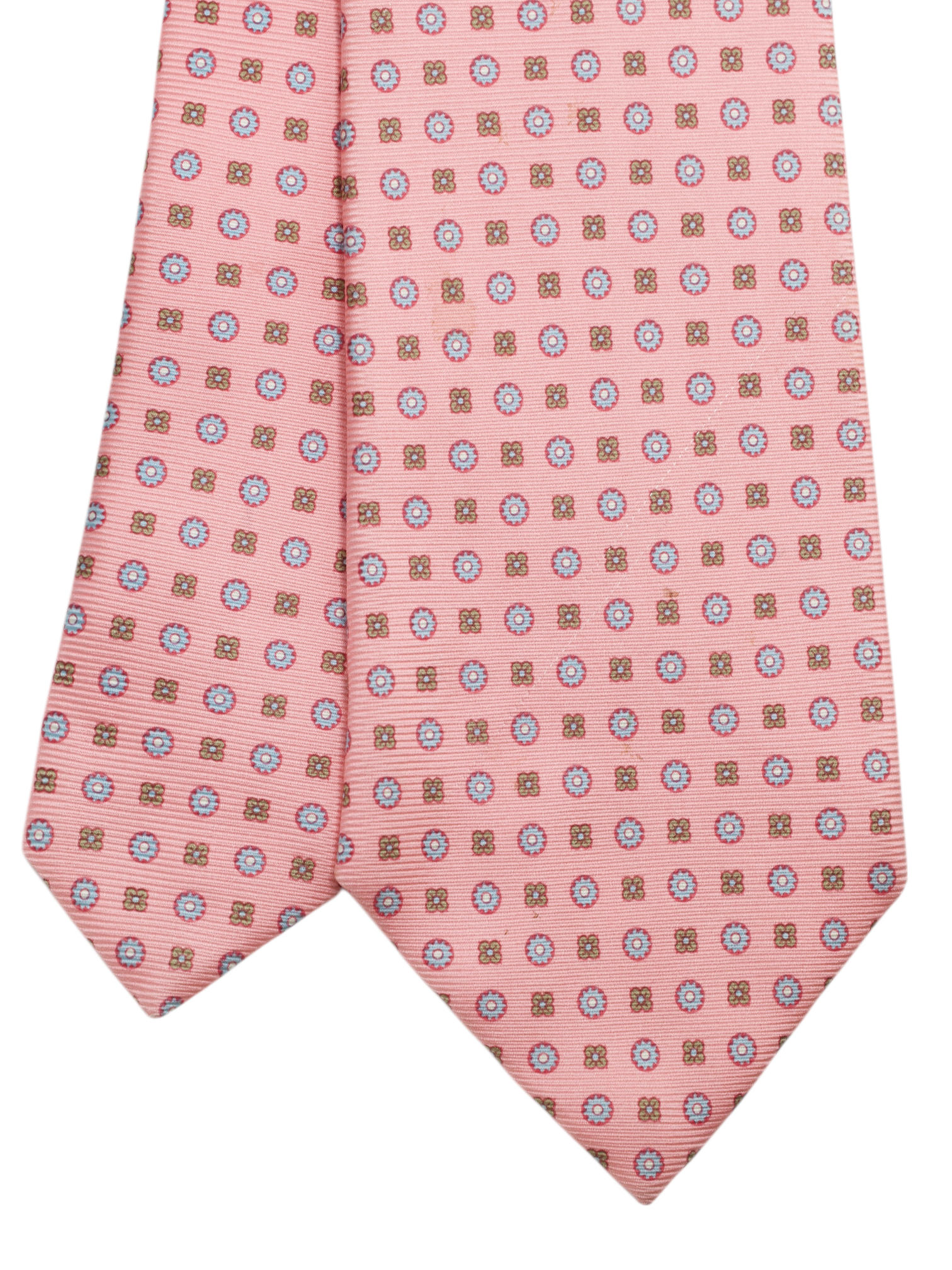 Luigi Borrelli 5-Fold Pink & Light Blue Silk Floral Pattern Tie
