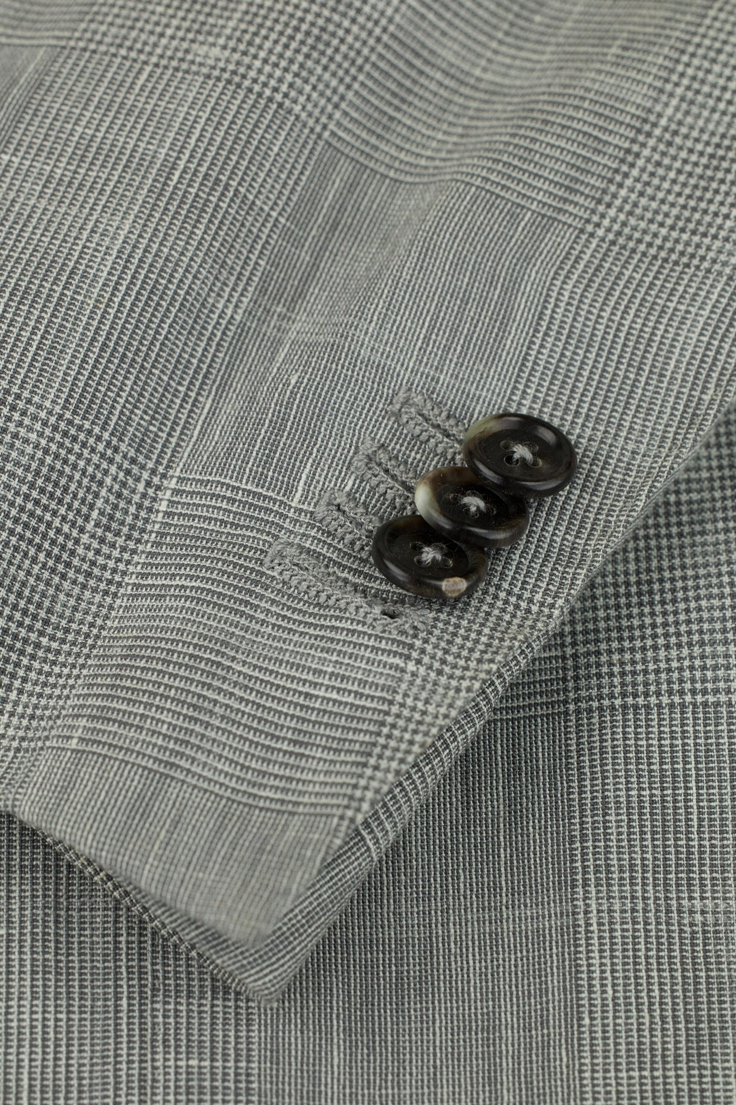 Caruso Light Grey Wool, Linen & Silk Glenplaid Summer Jacket
