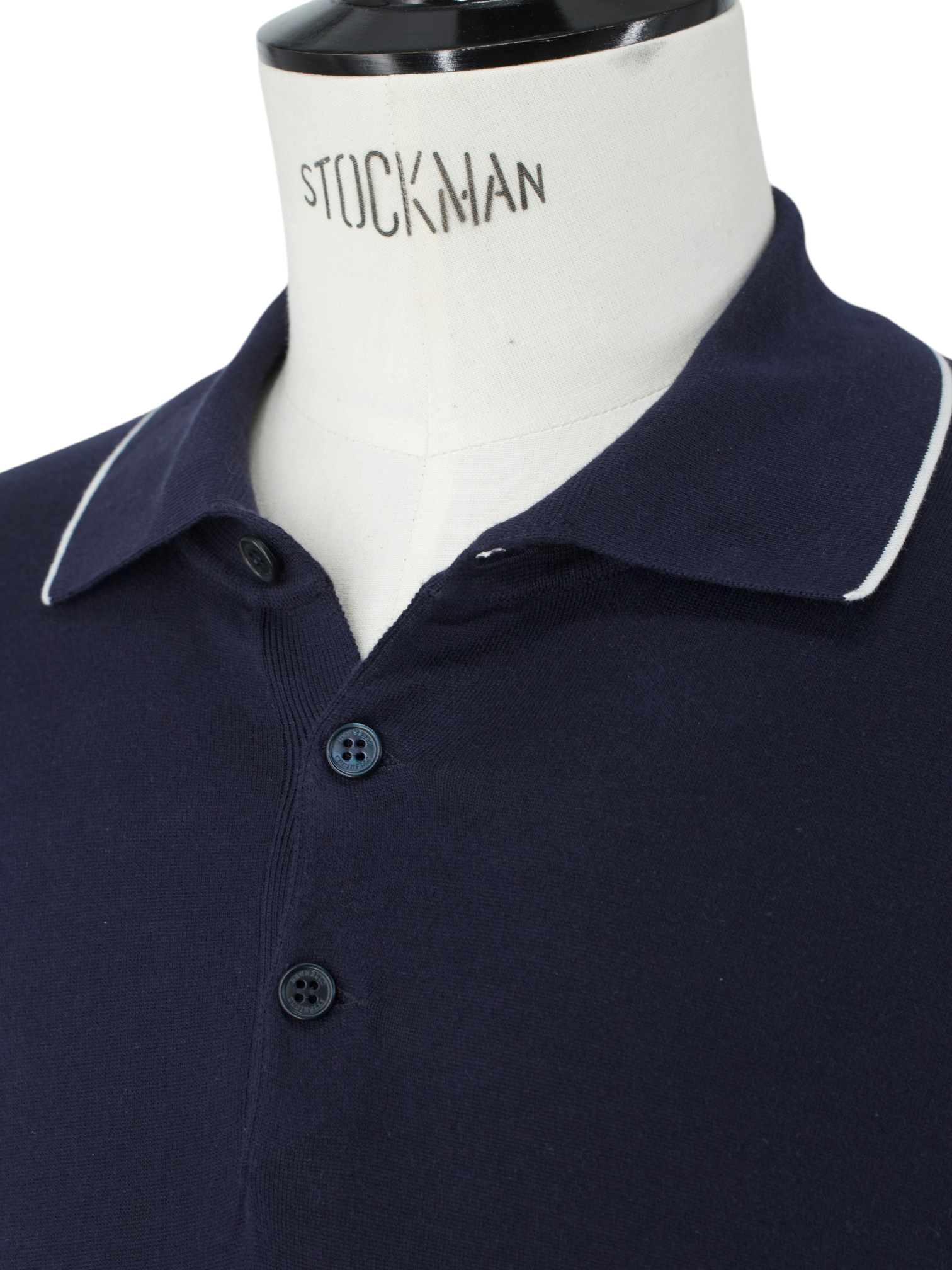 Brunello Cucinelli Navy & White-Piping Fine-Wool Polo